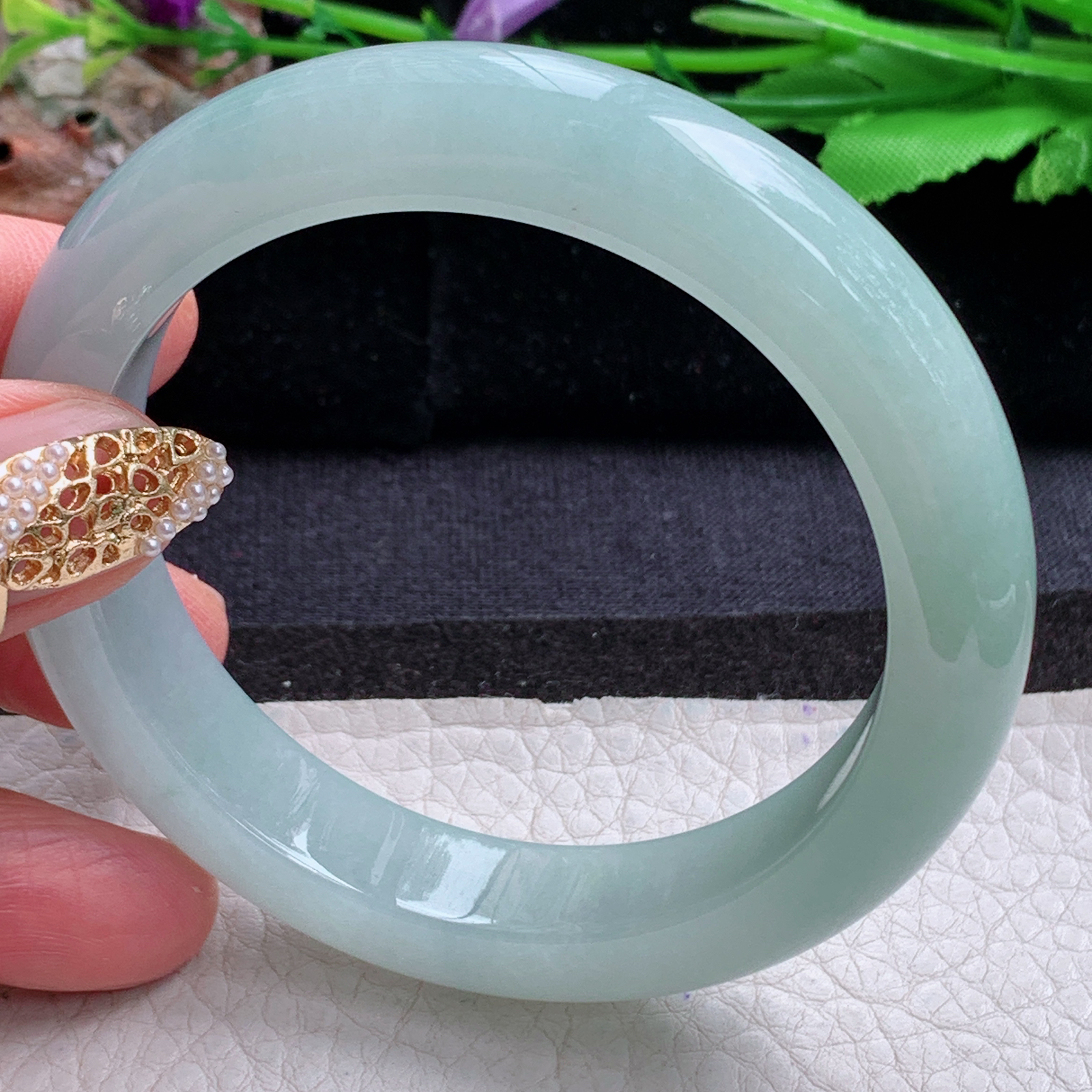 r冰晴款57*12.5*9.2平安镯 天然缅甸翡翠a货手镯冰润晴美正圈玉镯子