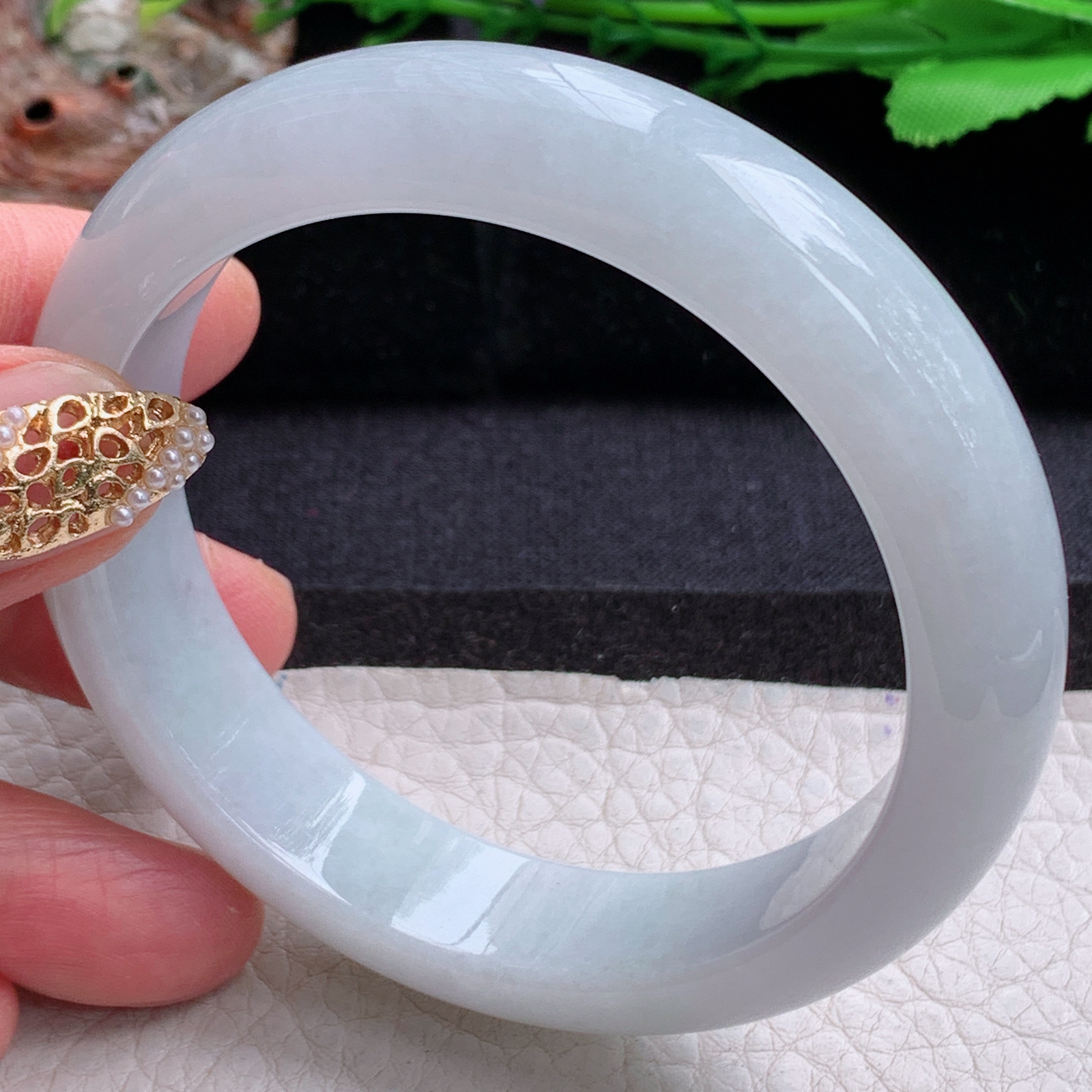 nr实拍57*14.3*8平安镯 天然缅甸翡翠a货手镯白月光纯美正圈玉镯子