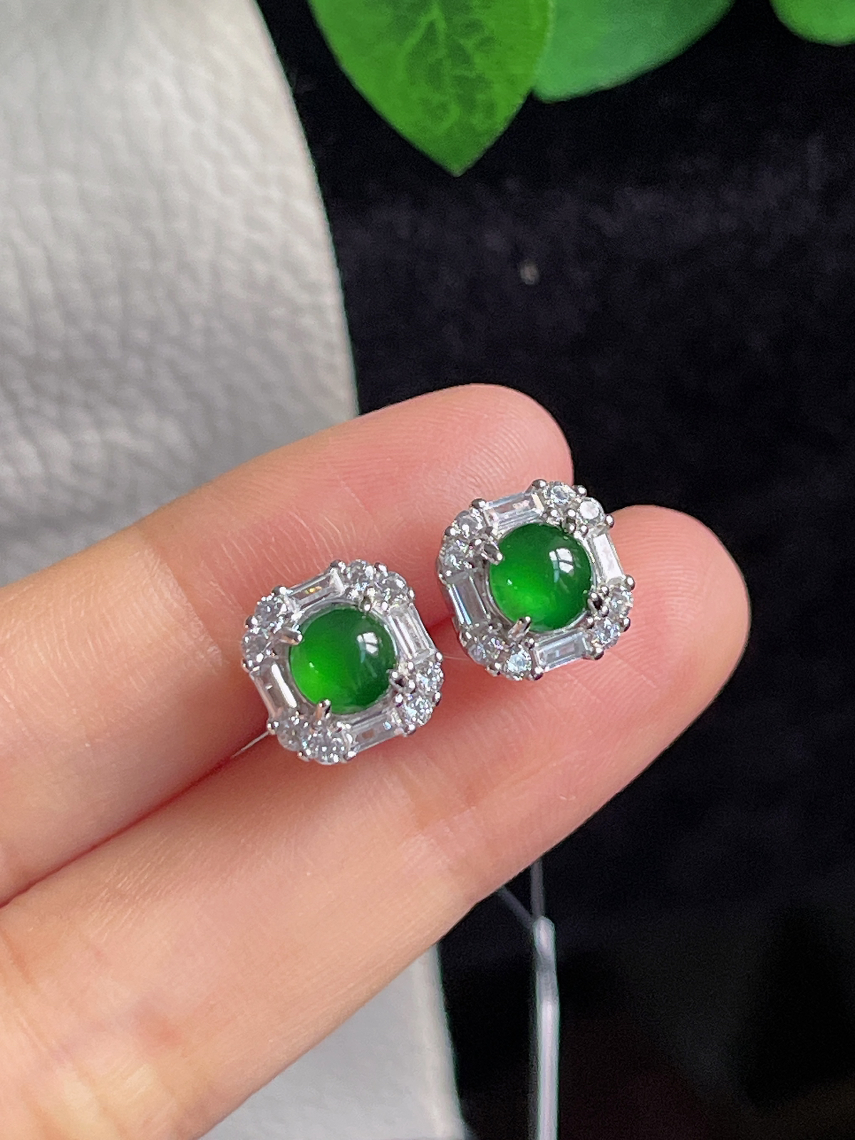 s925银 翡翠耳钉