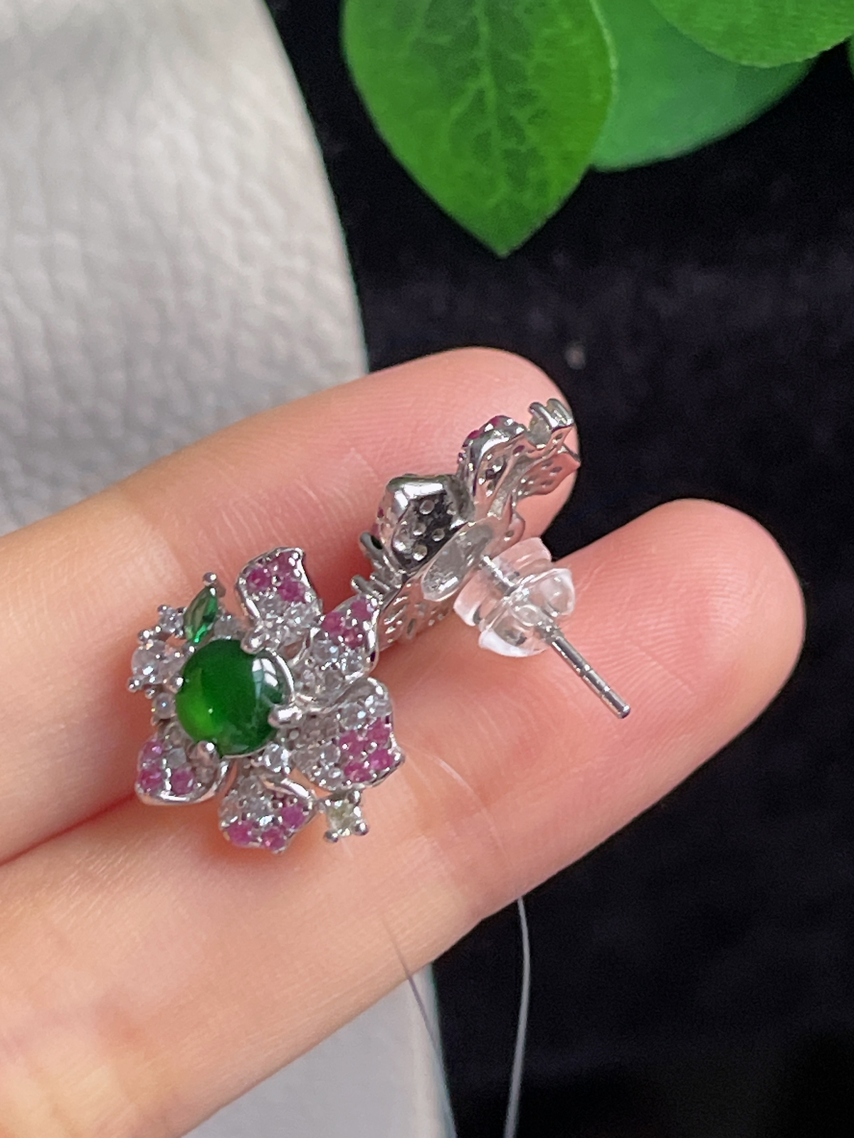 s925银 翡翠耳钉