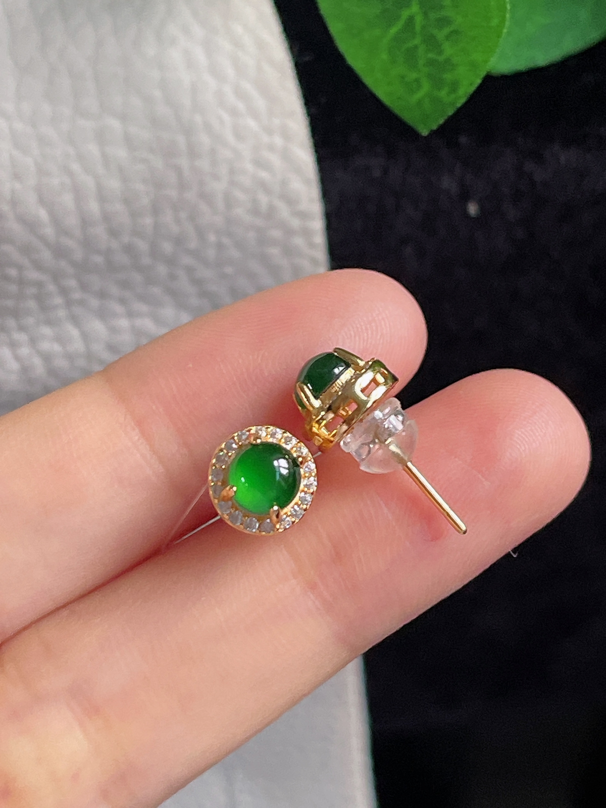 s925银 翡翠耳钉