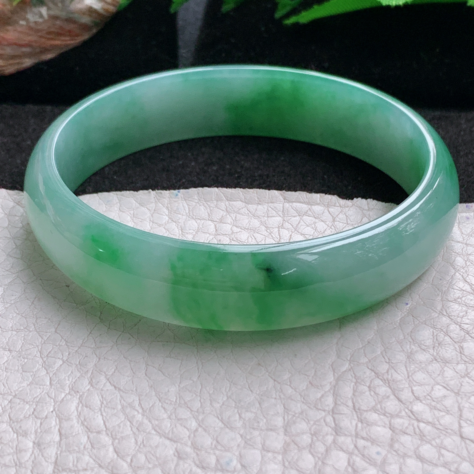 p大圈口59.5*14*6.6平安镯 天然缅甸翡翠a货手镯冰飘绿正圈玉镯子