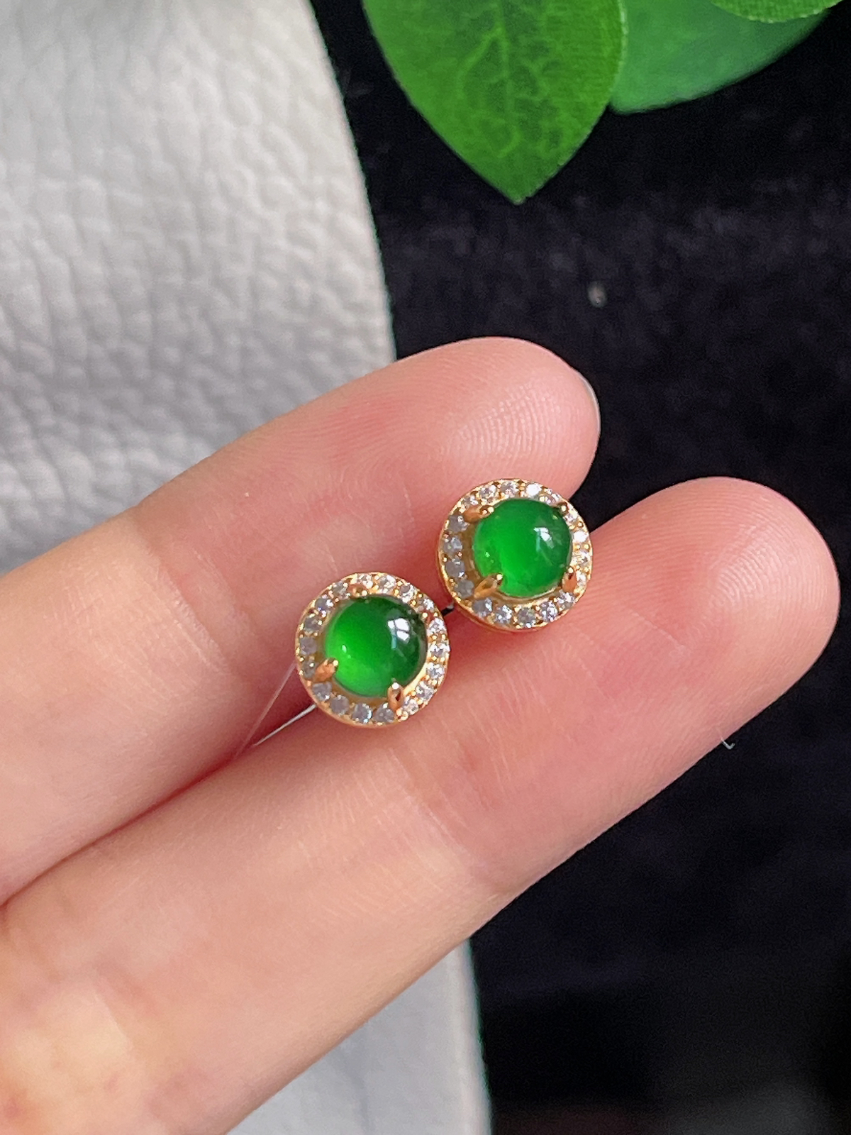 s925银 翡翠耳钉