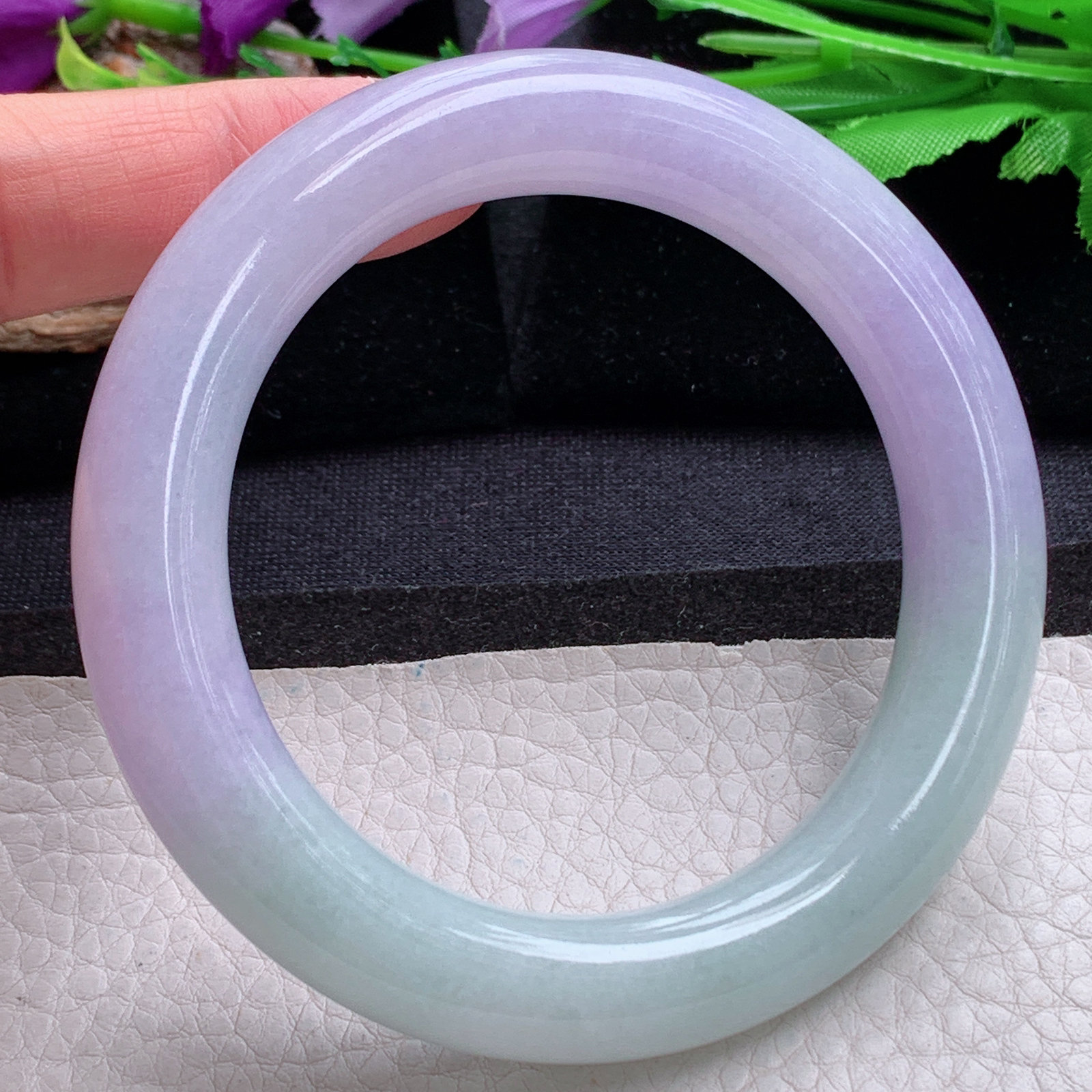 xc招财款59.5*12*11.8美人镯 天然缅甸翡翠a货手半山水春带彩圆条玉镯子