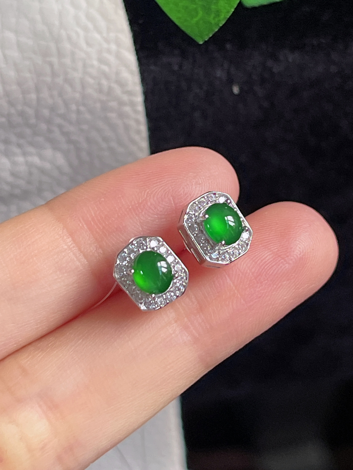 s925银 翡翠耳钉