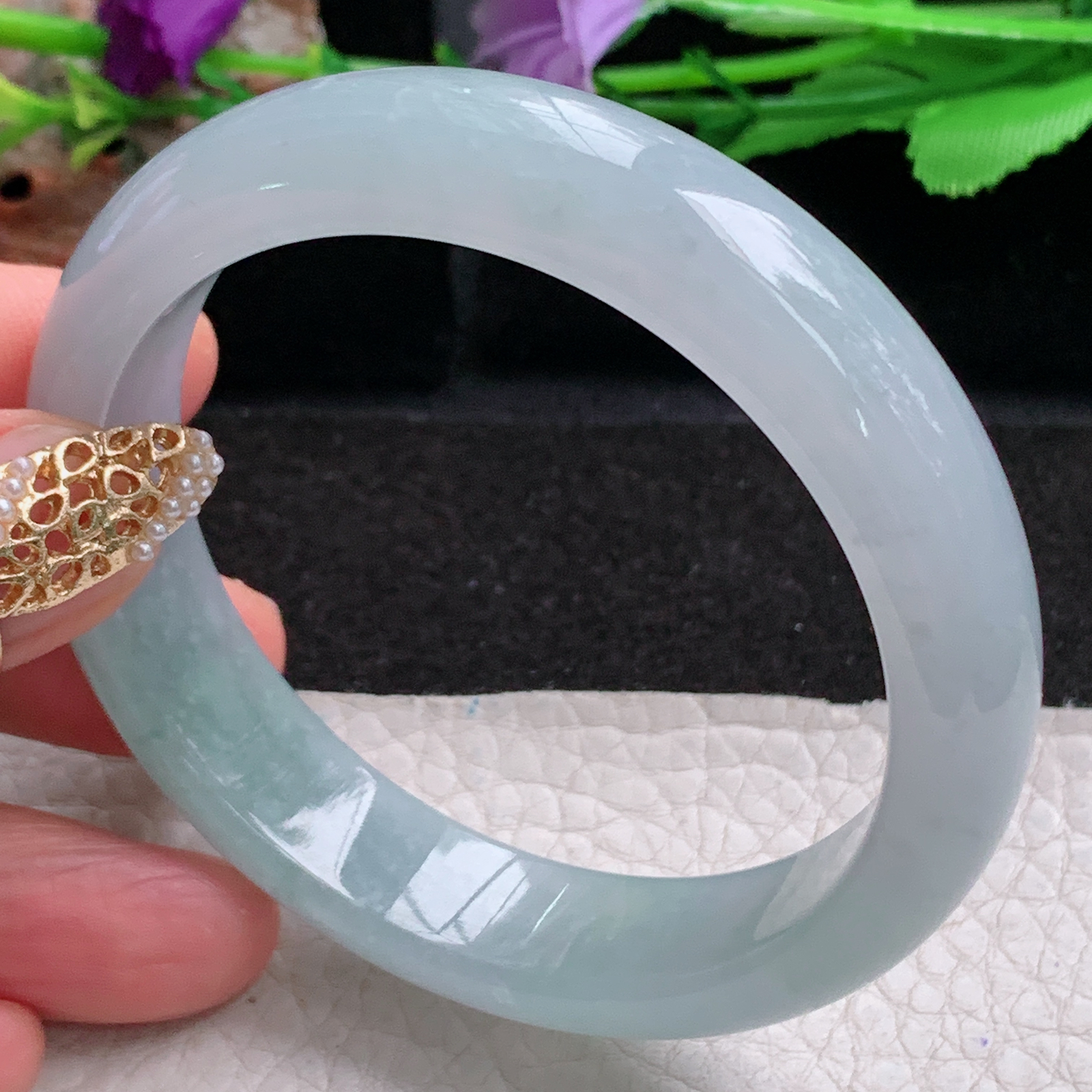 js冰润款55*13.8*7.3平安镯 天然缅甸翡翠a货手镯冰纯正圈玉镯子