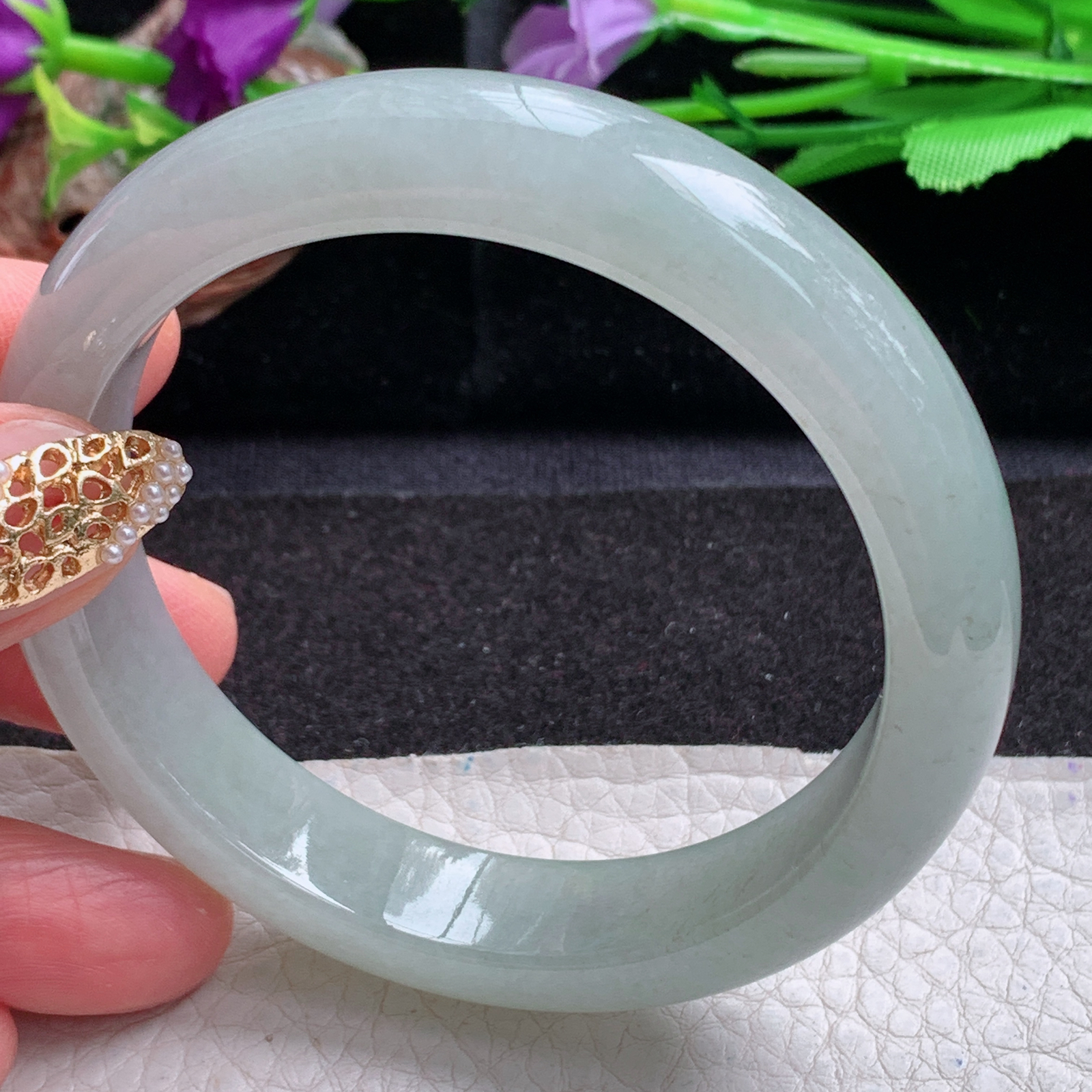 z实拍57*13*8.5平安镯 天然缅甸翡翠a货手冰晴正圈玉镯子