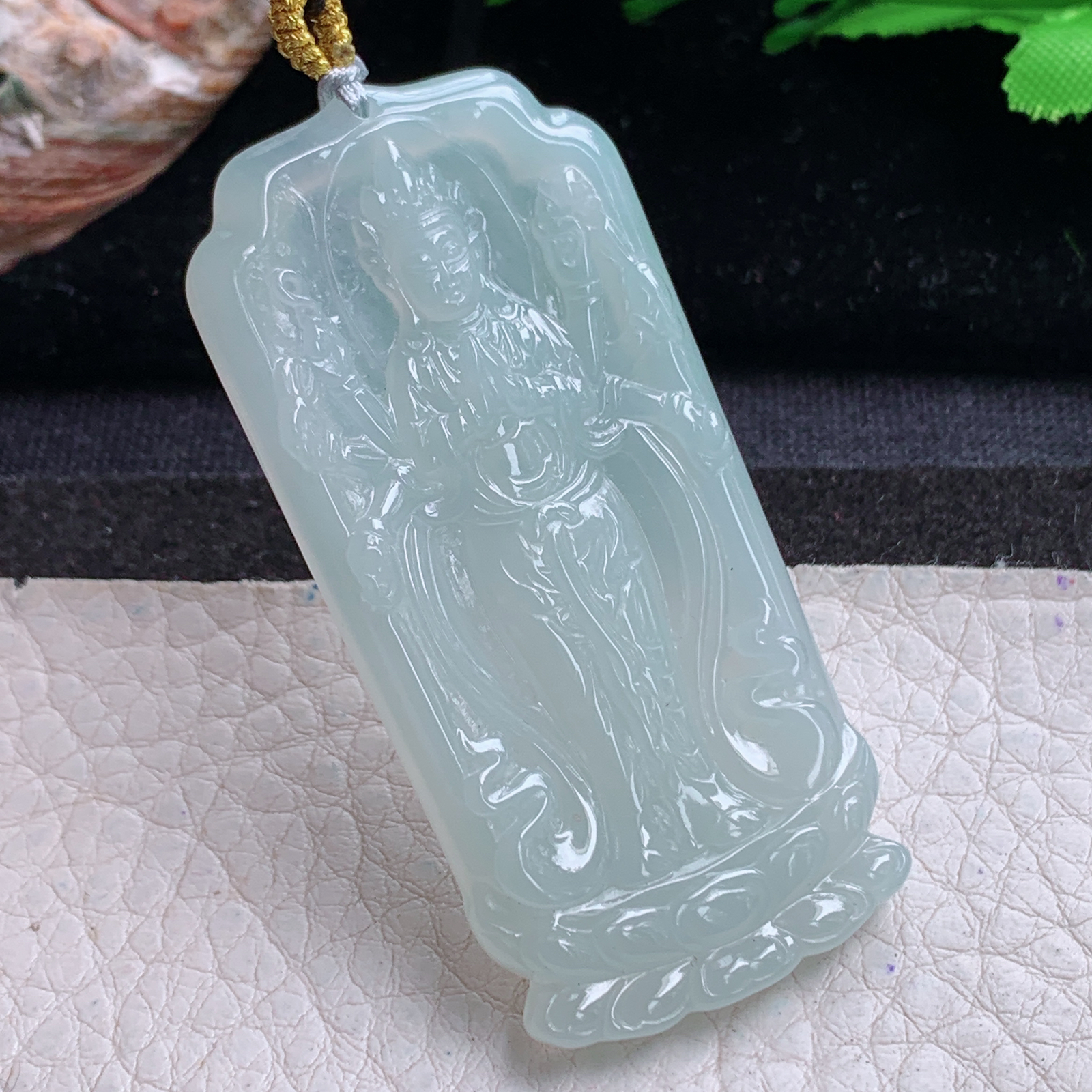 rp实拍57.6*28.3*5天然缅甸翡翠冰润千手观音 玉观音玉吊坠 玉挂件