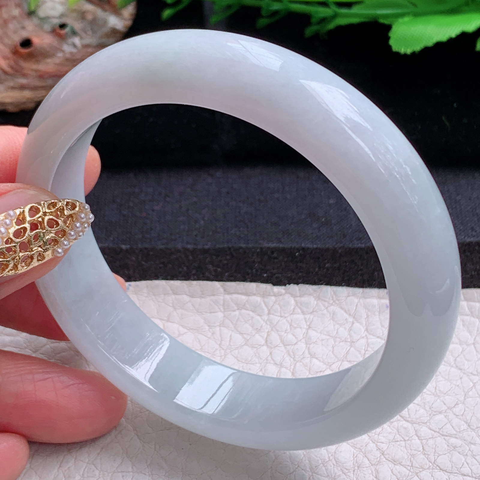 nr实拍57*14.3*8平安镯 天然缅甸翡翠a货手镯白月光纯美正圈玉镯子