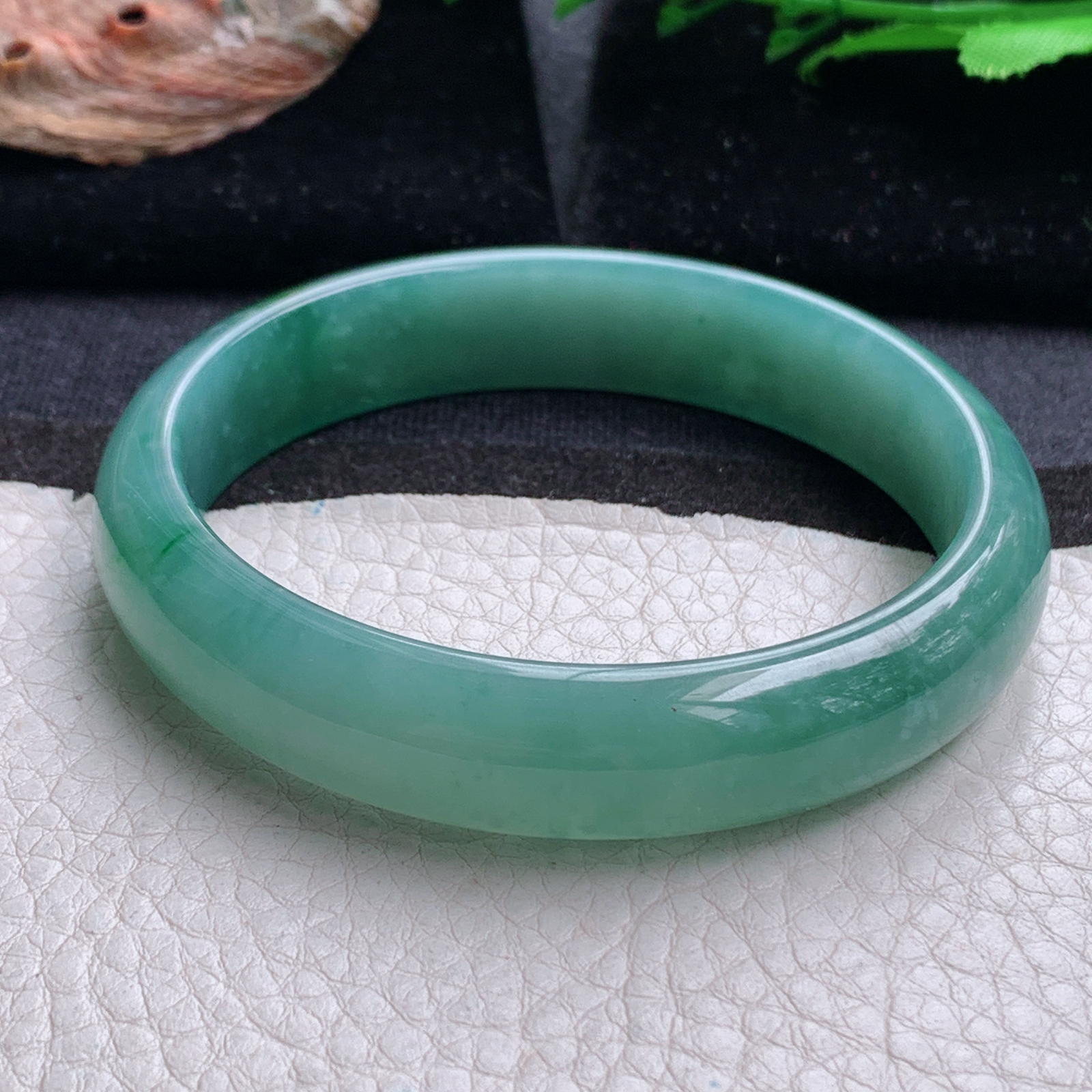 nr实拍59.5*13.3*7平安镯 天然翡翠a货手镯冰蓝绿正圈玉镯子