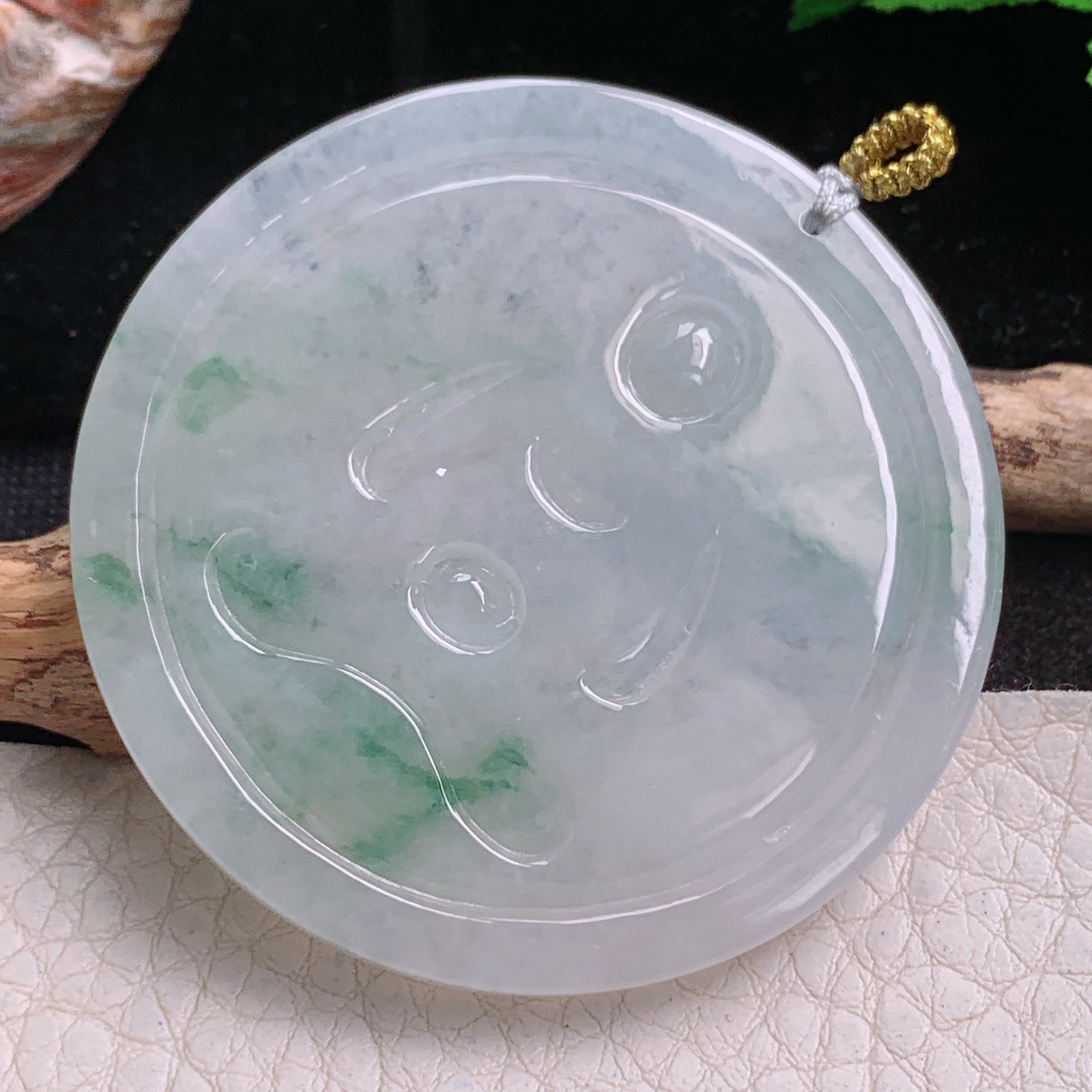 rp实拍50.6*5.6天然缅甸翡翠冰飘花千手观音 玉观音圆牌玉吊坠 玉挂件