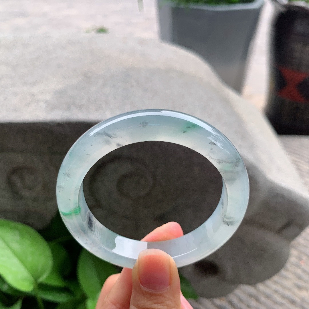 圈口 54.3-11.8-8.5【冰种飘绿正圈手镯】正圈54 55可戴