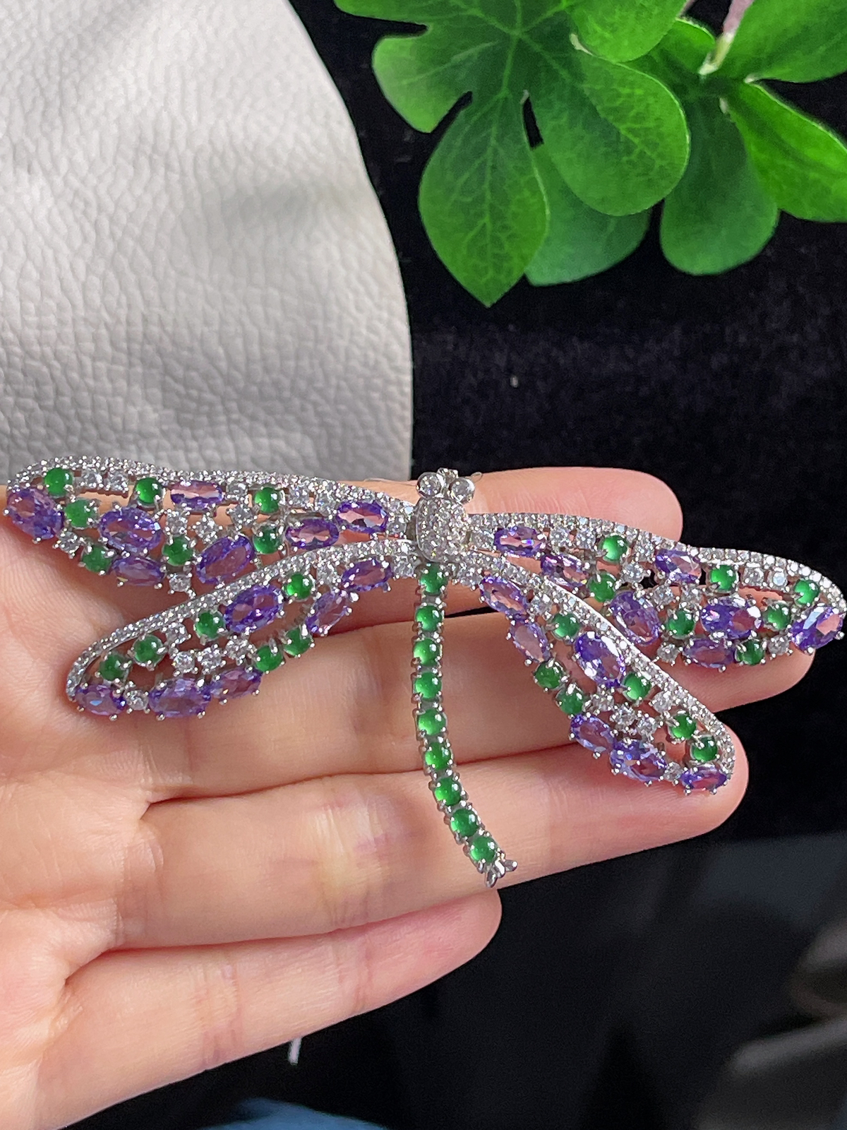 s925银 翡翠蜻蜓胸针