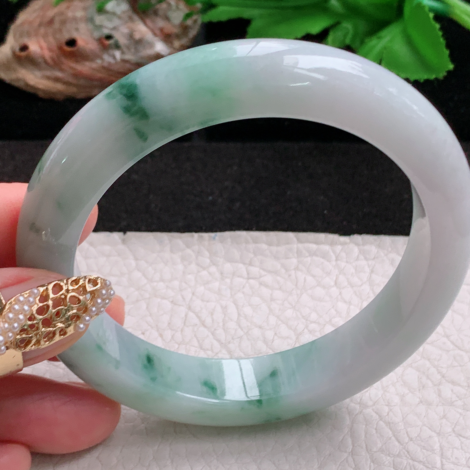 ee大圈口60.3*12.6*9.5平安镯 天然缅甸翡翠a货手镯飘花正圈厚装玉镯子