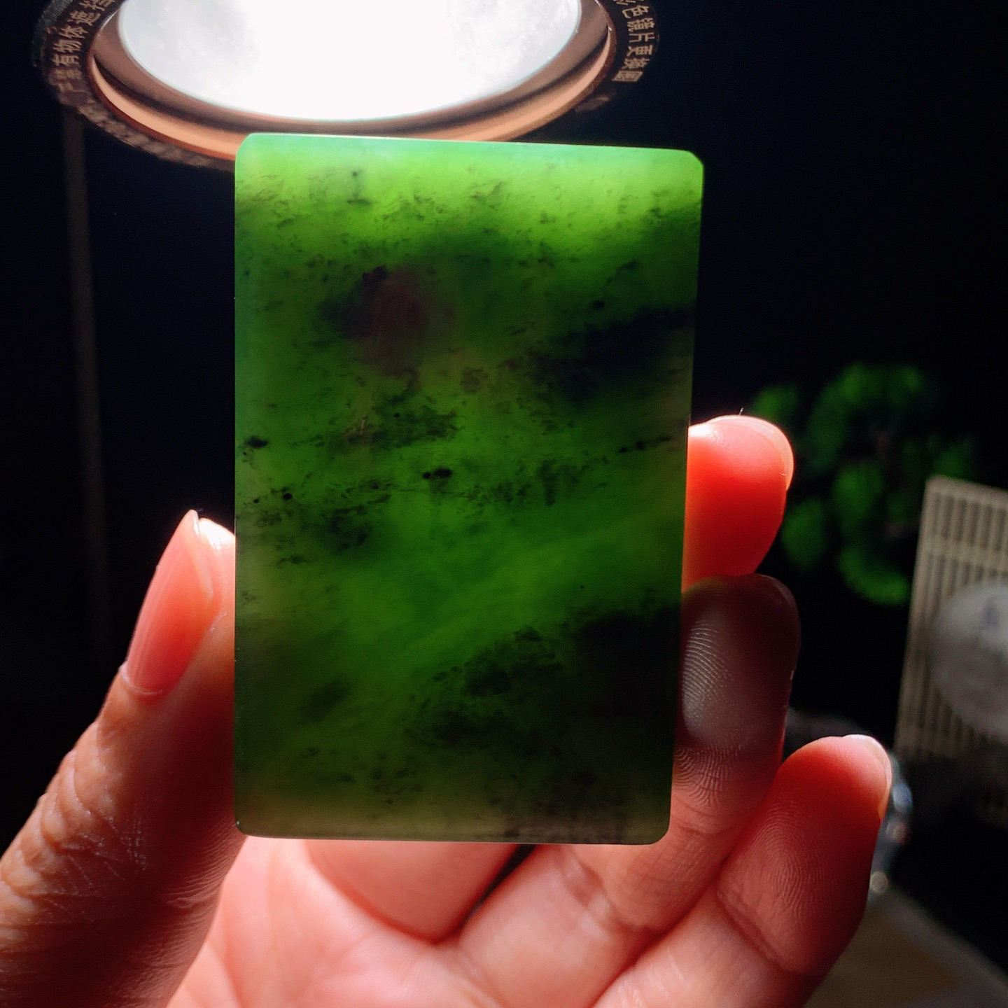 和田玉阳绿俄罗斯碧玉平安无事牌挂件 尺寸56/35/12重71.5克，玉质细腻油润 底色纯净 脂粉好，品质好！lt260415