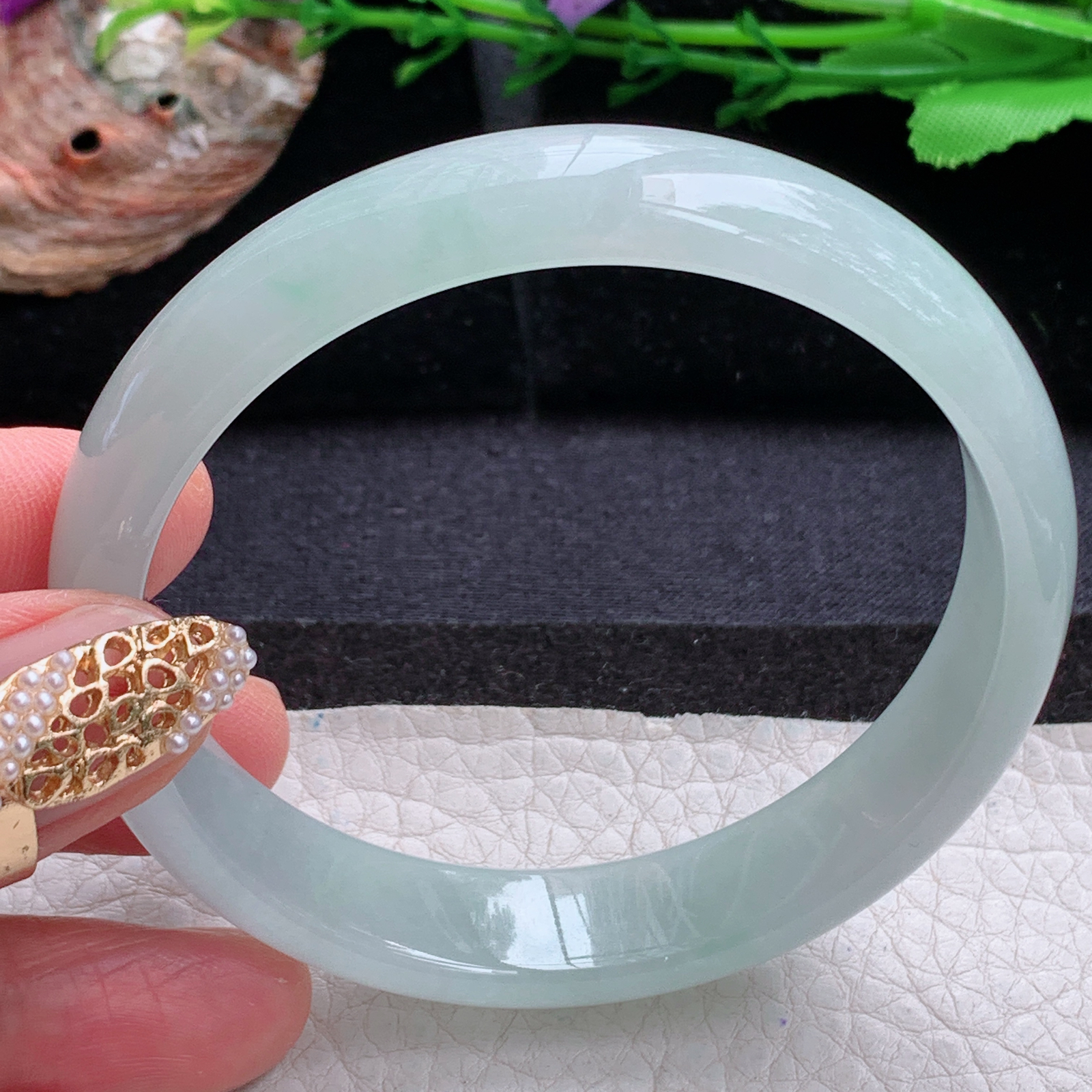 nr实拍59.5*13*6.5平安镯 天然缅甸翡翠a货手镯冰润浅绿正圈玉镯子