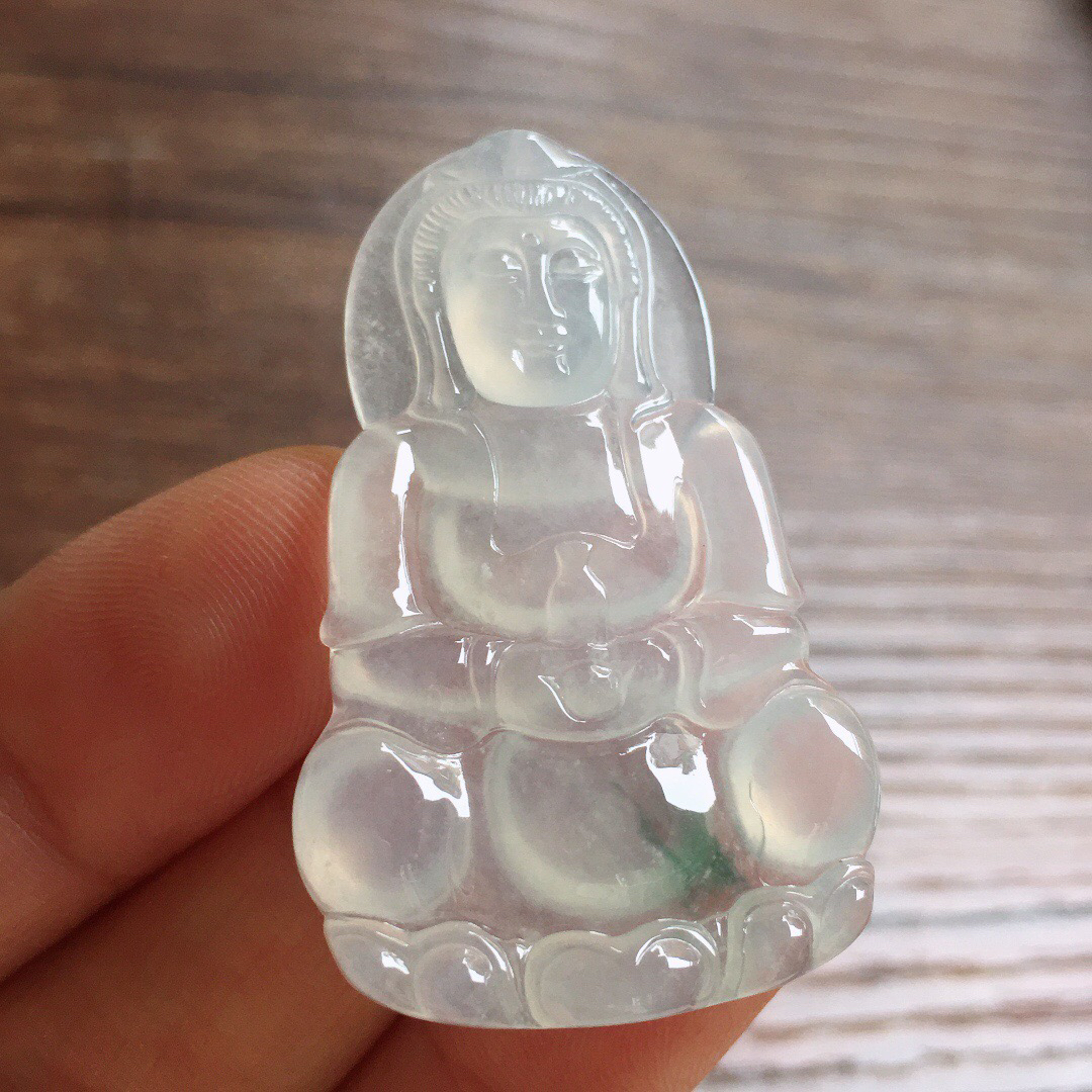 冰飘花观音吊坠 冰冰润润，玉质细腻，种水足，001 尺寸42.5*26.5*4.2