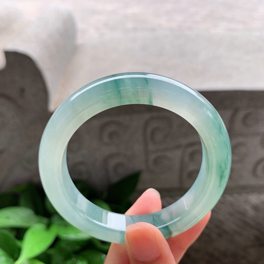 小圈口53.7-12-9.5 【冰种飘花正圈手镯】正圈53 54可戴