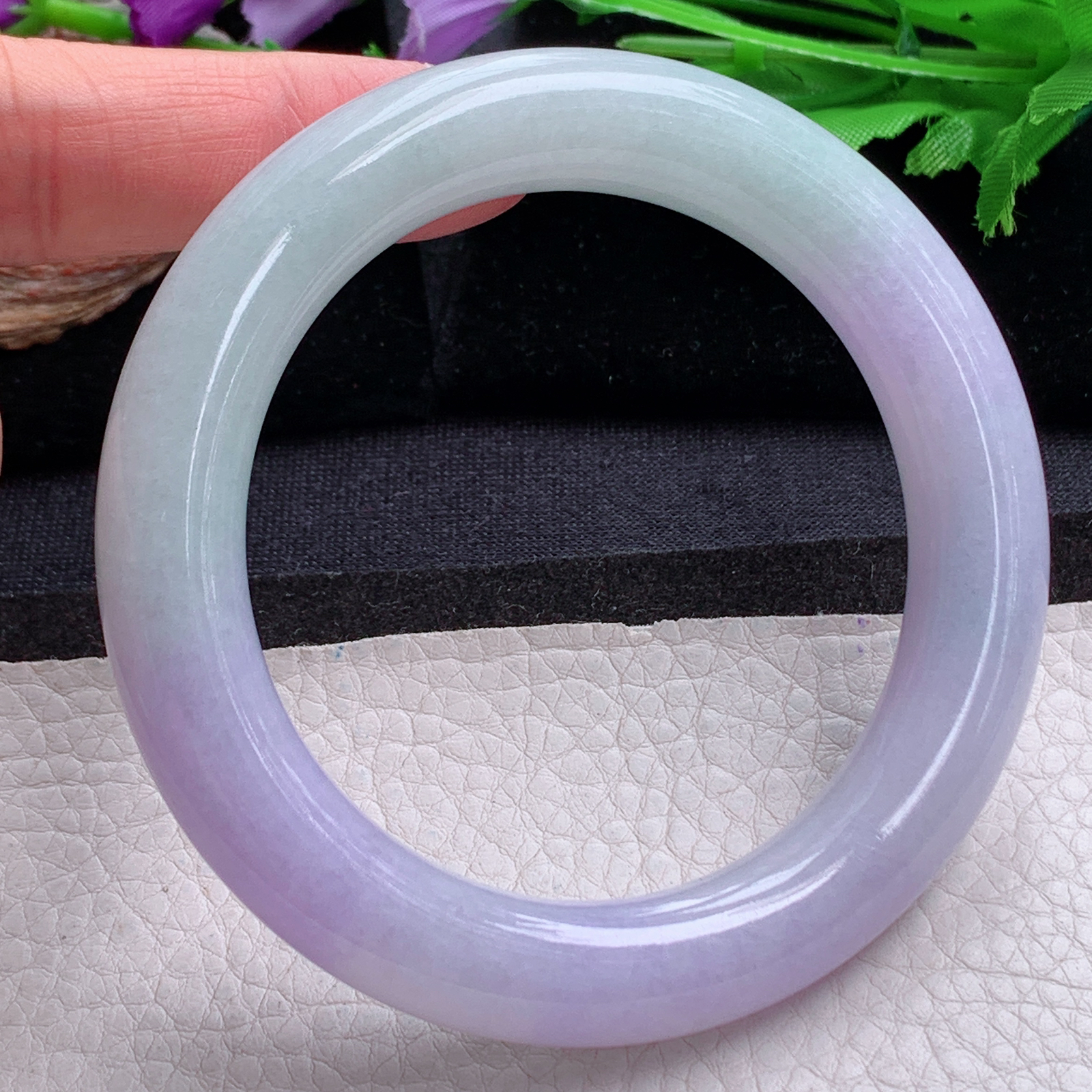 xc招财款59.5*12*11.8美人镯 天然缅甸翡翠a货手半山水春带彩圆条玉镯子