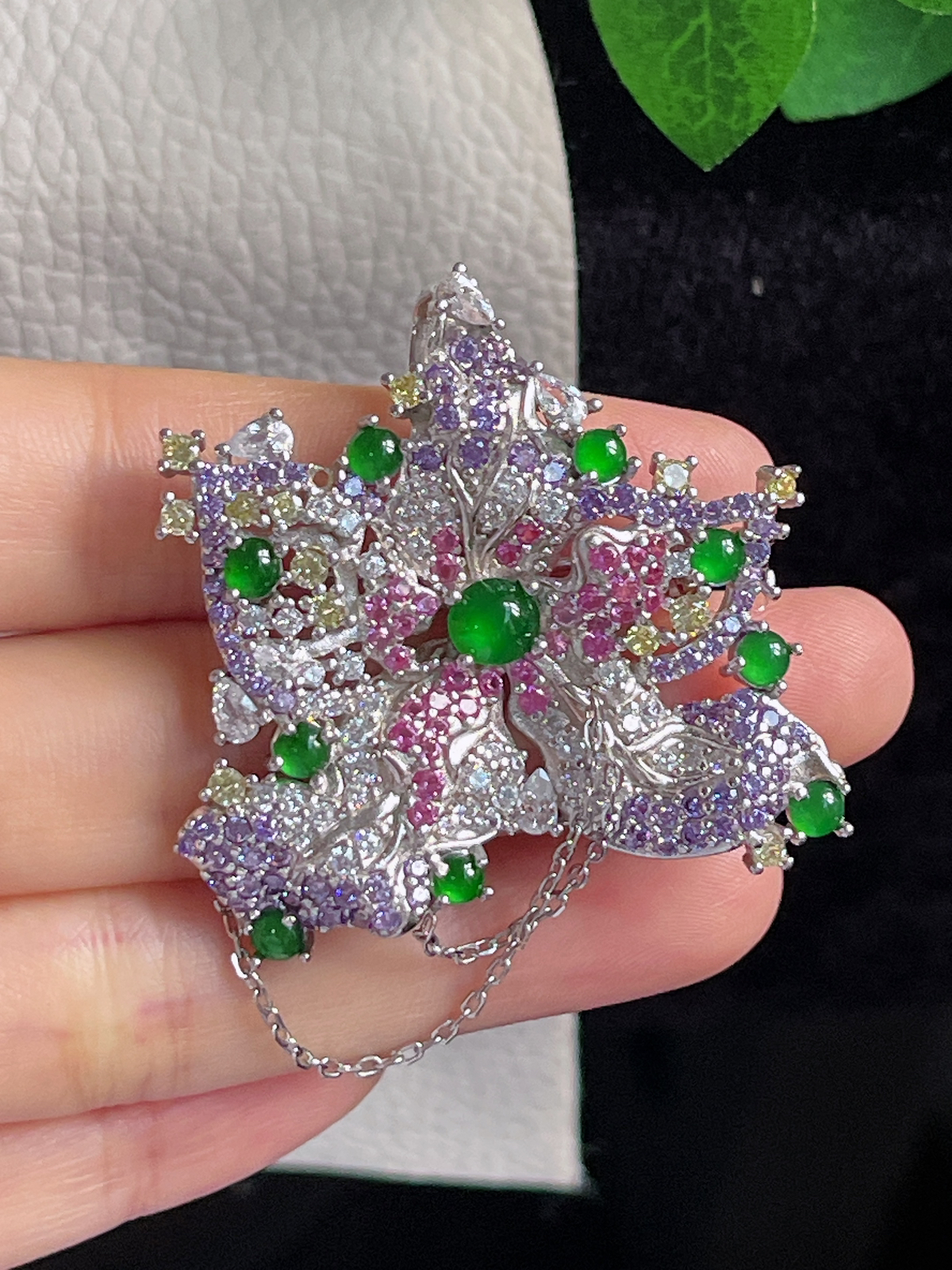 s925银 翡翠胸针