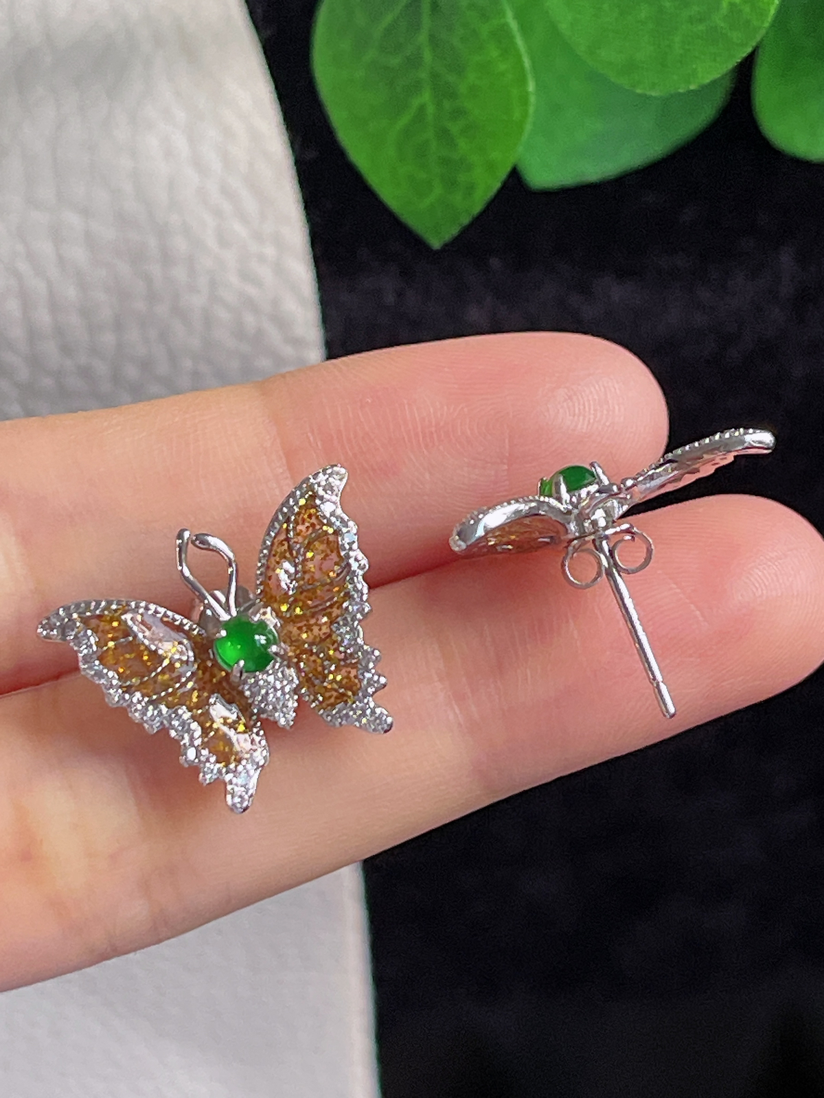 s925银 翡翠蝴蝶🦋耳钉