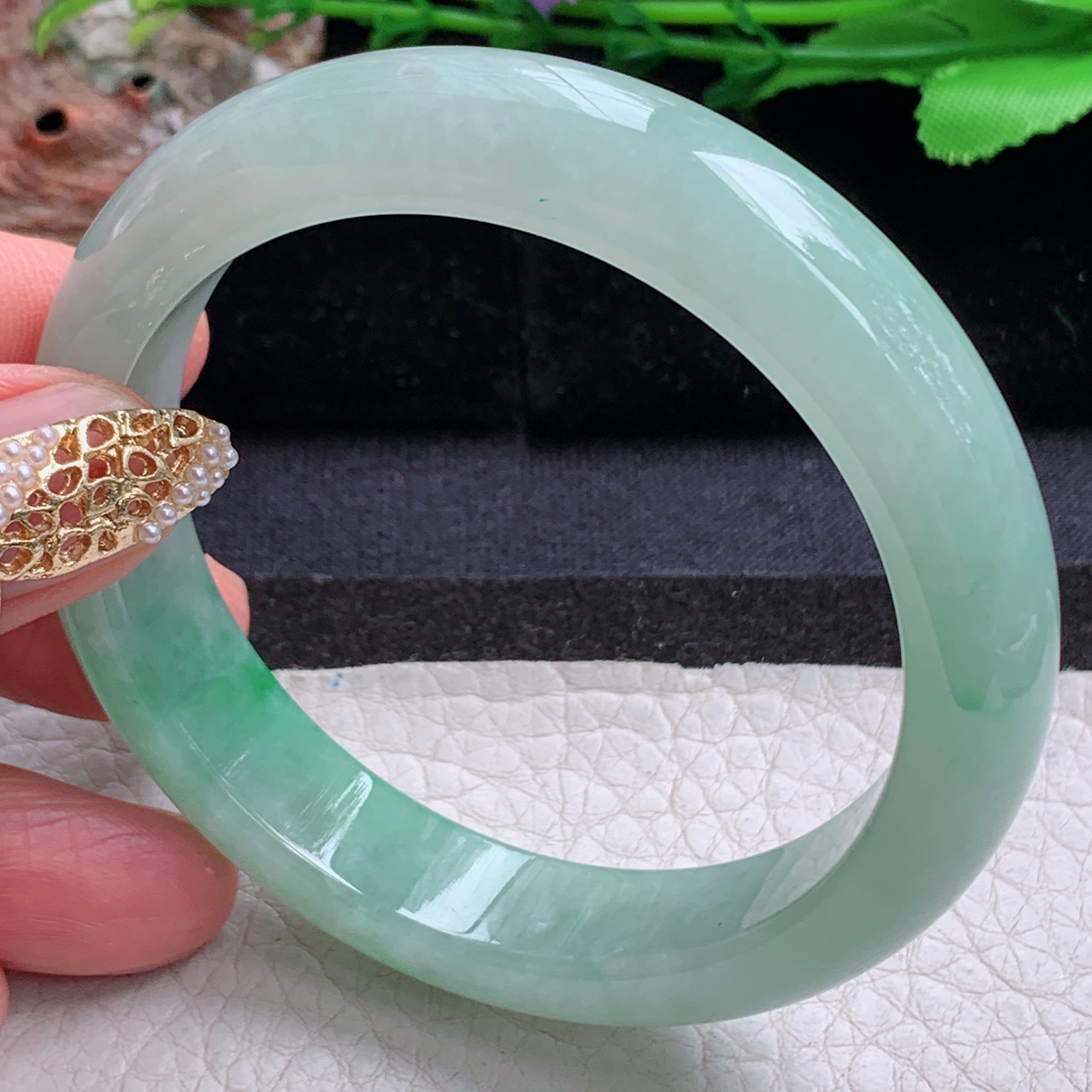 fx清爽款56*12.6*8.2平安镯 天然缅甸翡翠a货手镯飘绿正圈玉镯子