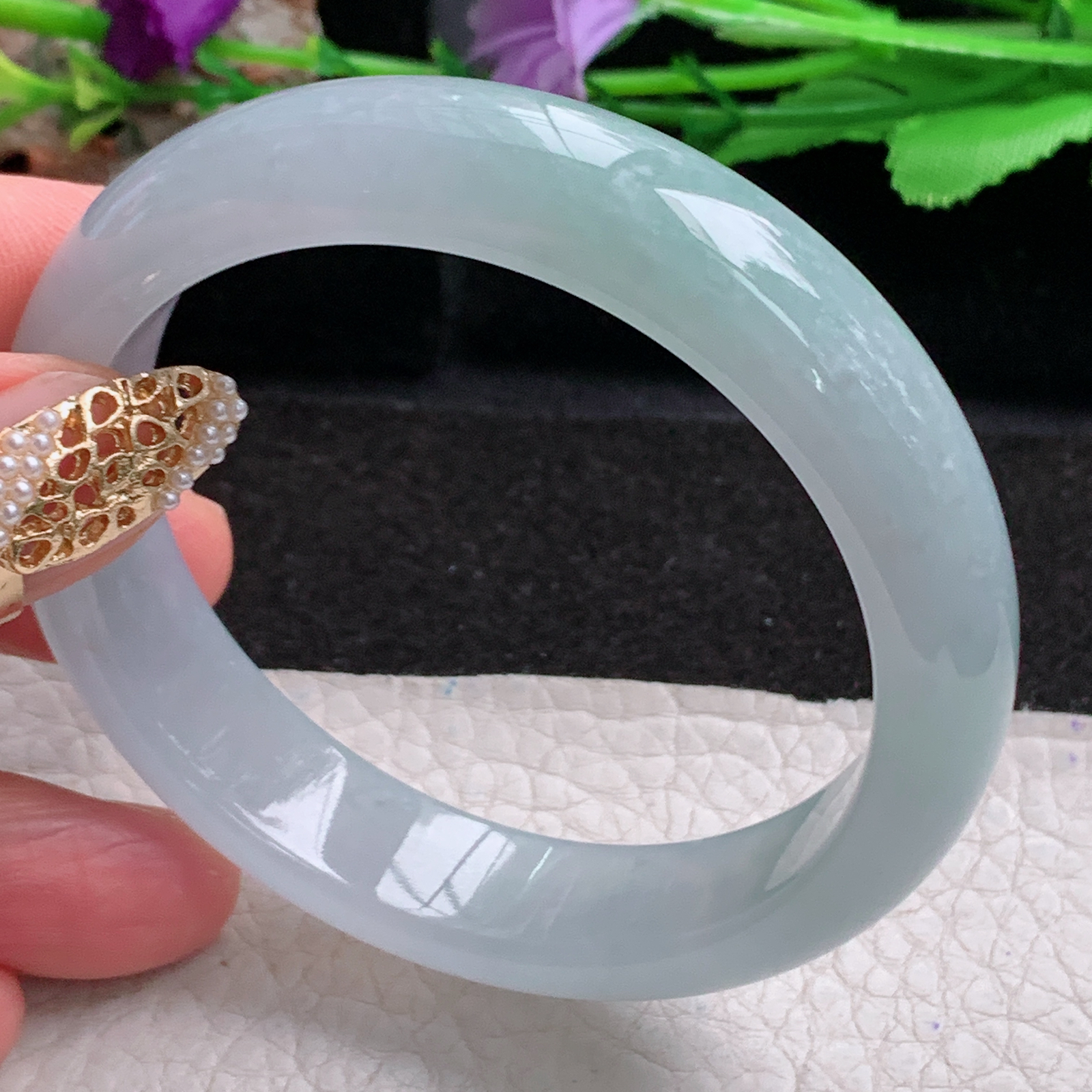 js冰润款55*13.8*7.3平安镯 天然缅甸翡翠a货手镯冰纯正圈玉镯子