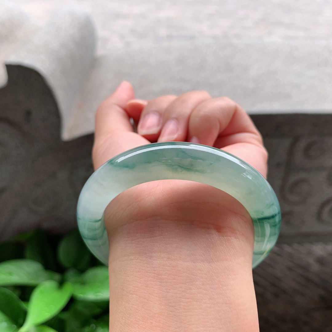 小圈口53.7-12-9.5 【冰种飘花正圈手镯】正圈53 54可戴