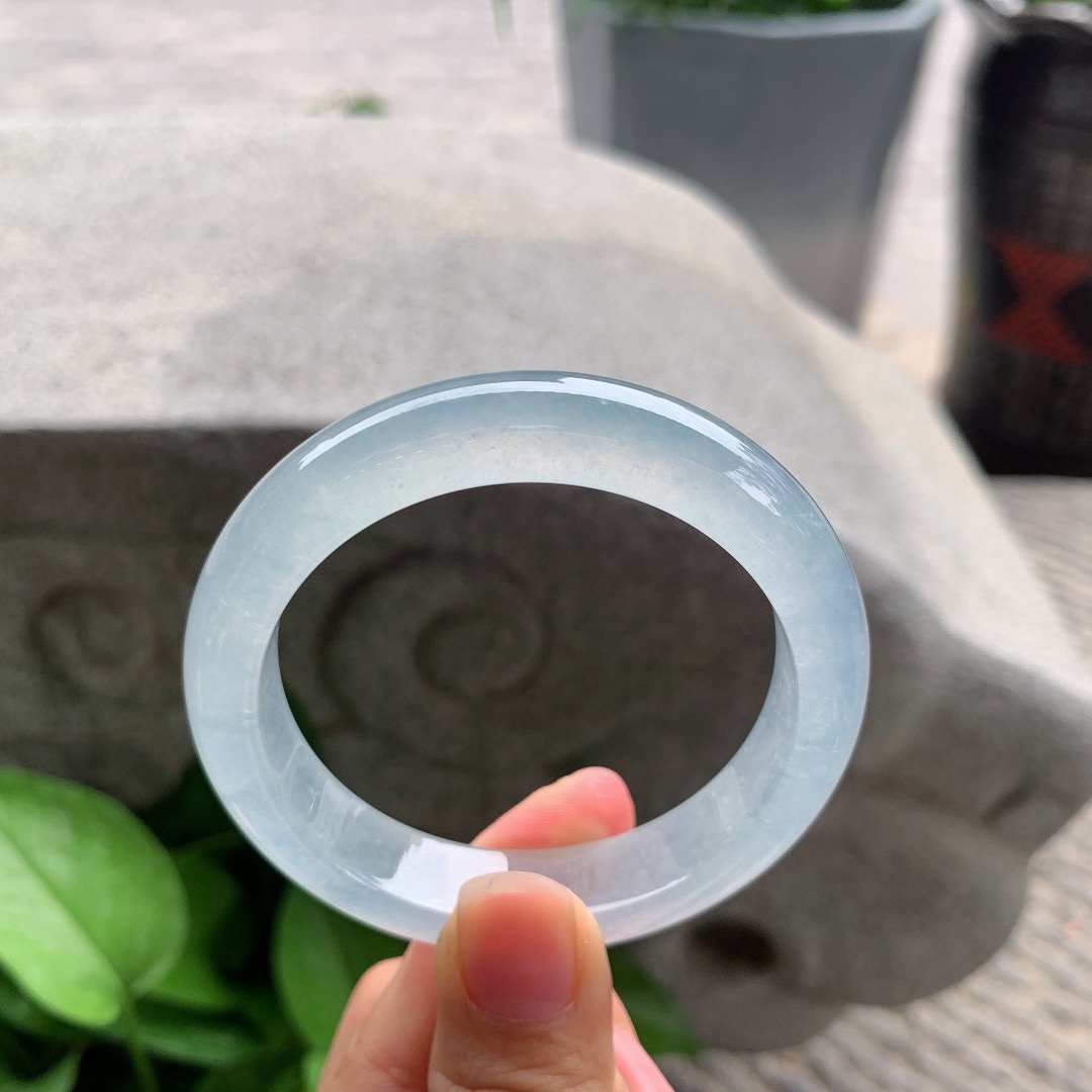 小圈口 53.5-12.4-8.4【高冰玻白正圈手镯】正圈53 54可戴