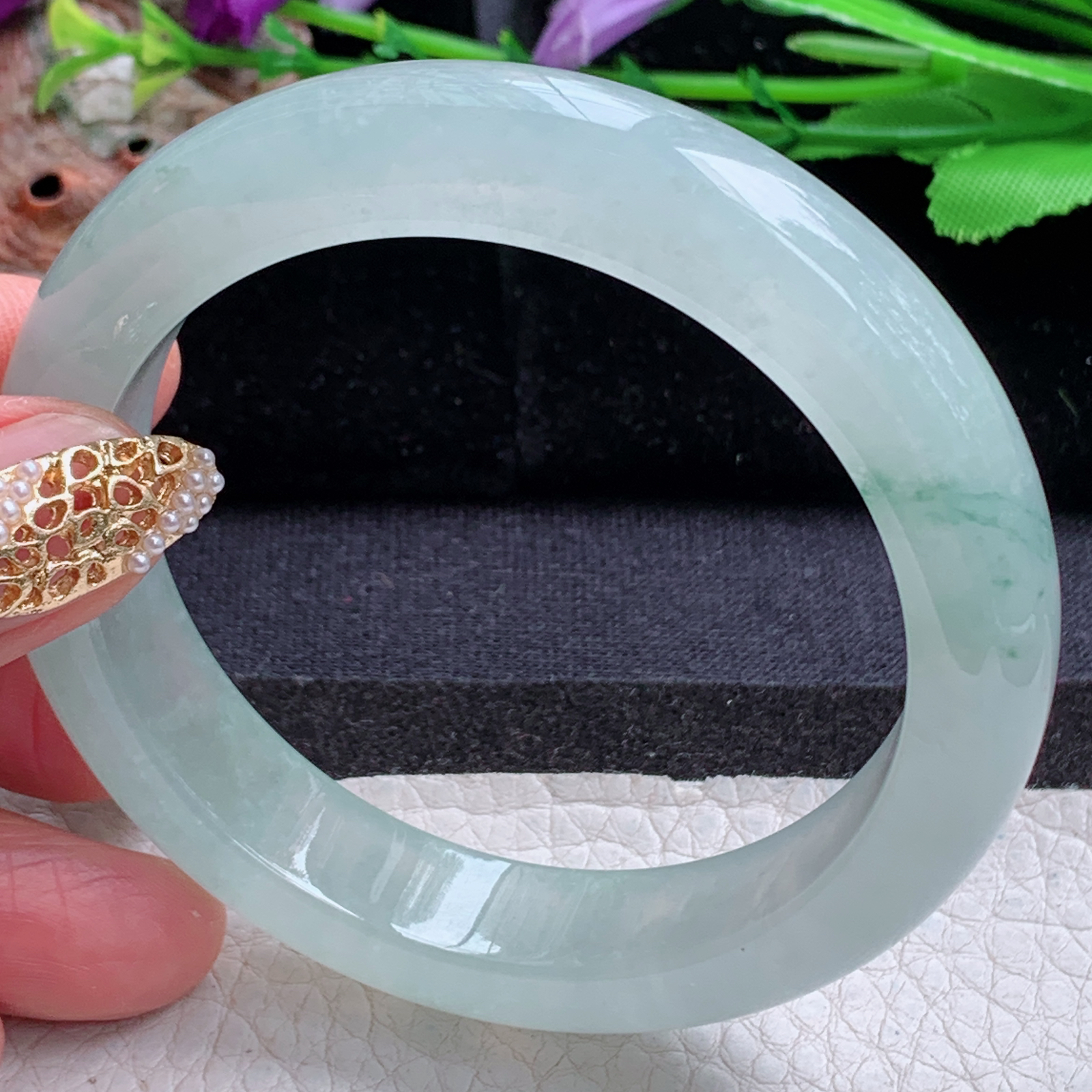 fx实拍55.5*8.8平安镯 天然缅甸翡翠a货手镯冰飘花正圈玉镯子