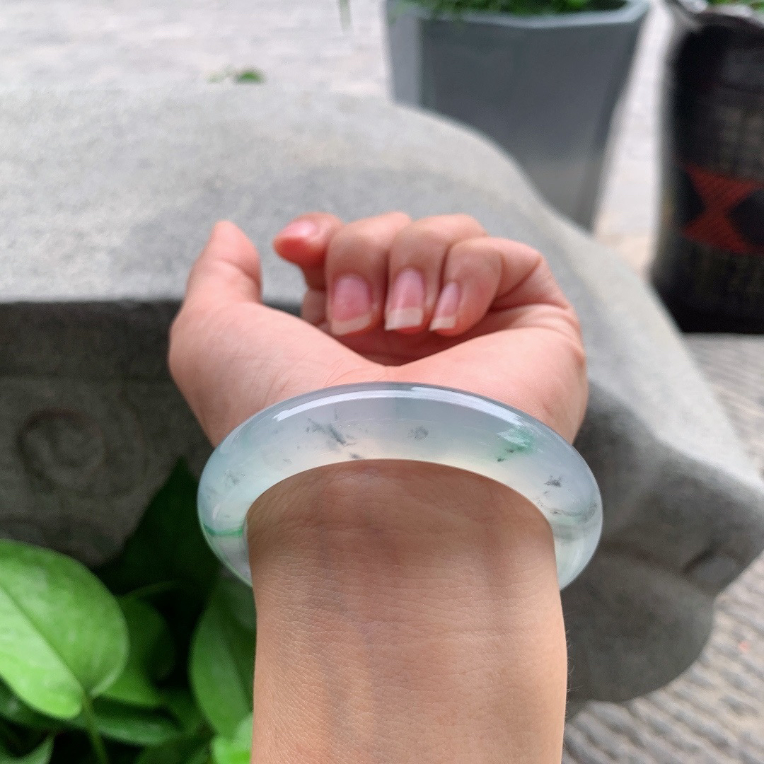 圈口 54.3-11.8-8.5【冰种飘绿正圈手镯】正圈54 55可戴