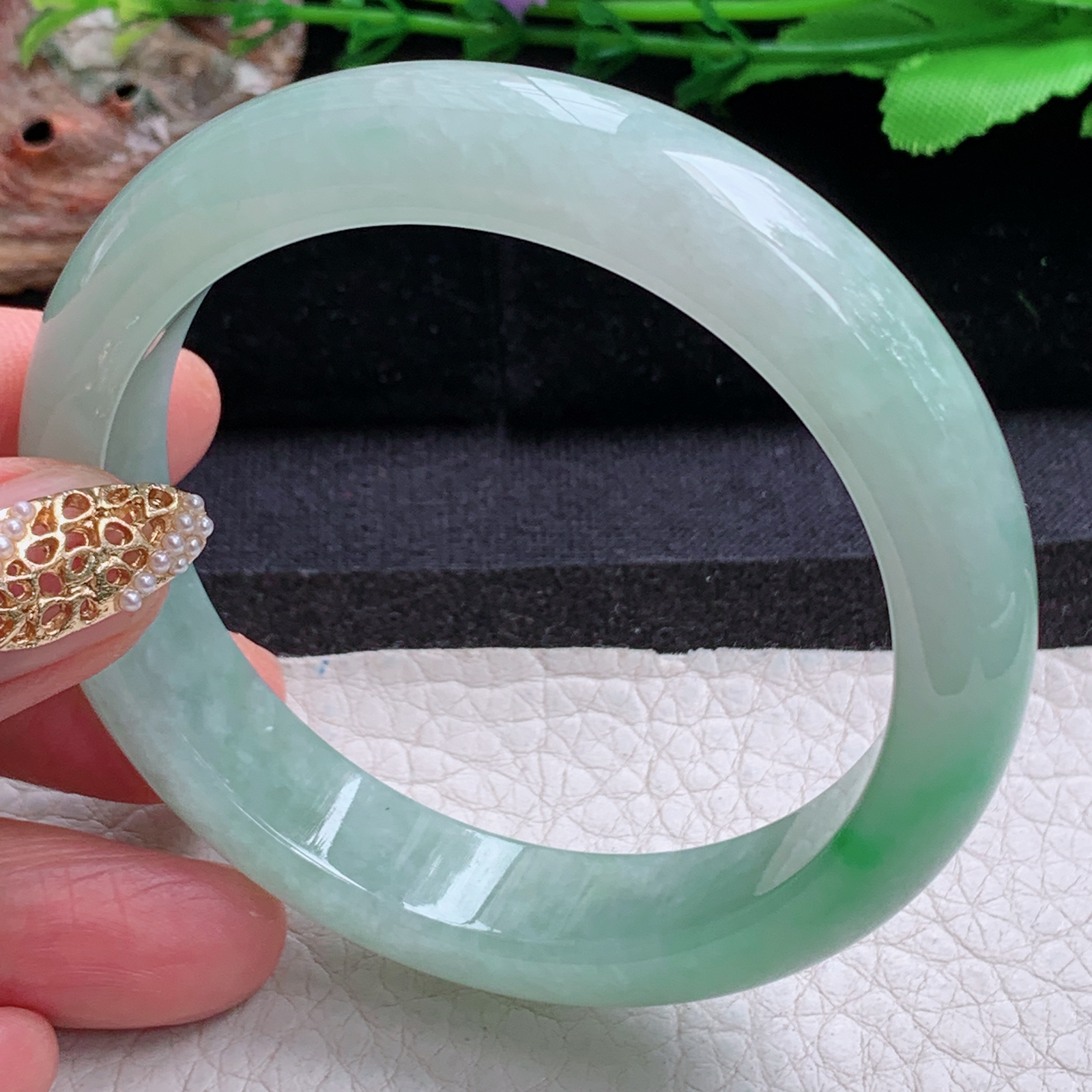 fx清爽款56*12.6*8.2平安镯 天然缅甸翡翠a货手镯飘绿正圈玉镯子