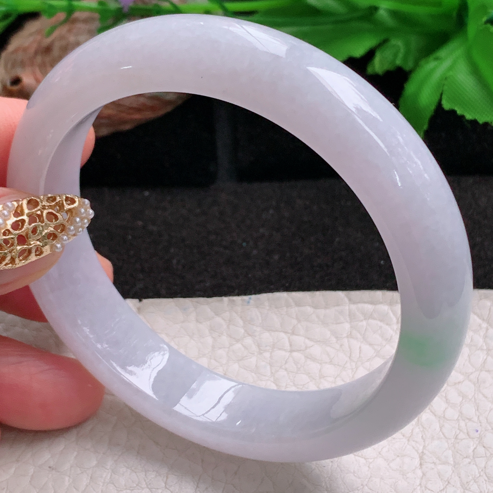 ee实拍57.5*13*8.5平安镯 天然缅甸翡翠a货手镯淡紫正圈玉镯子