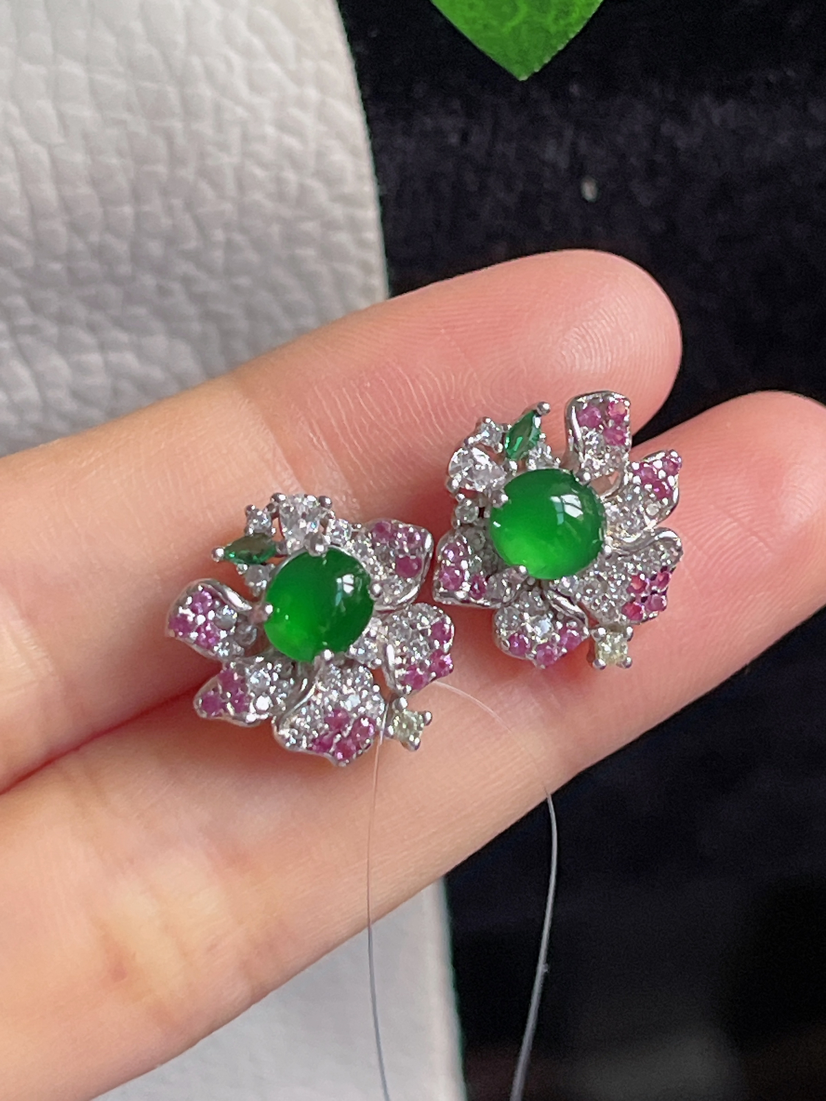 s925银 翡翠耳钉