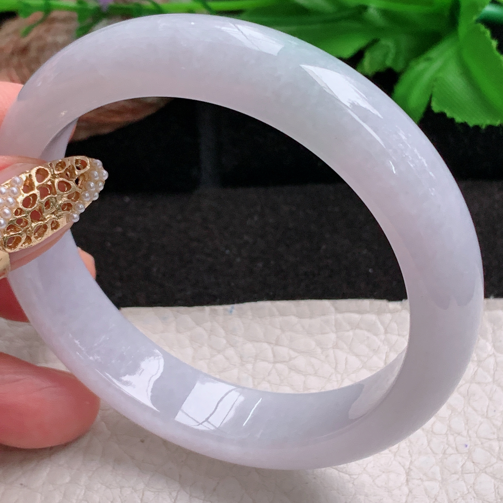 ee实拍57.5*13*8.5平安镯 天然缅甸翡翠a货手镯淡紫正圈玉镯子