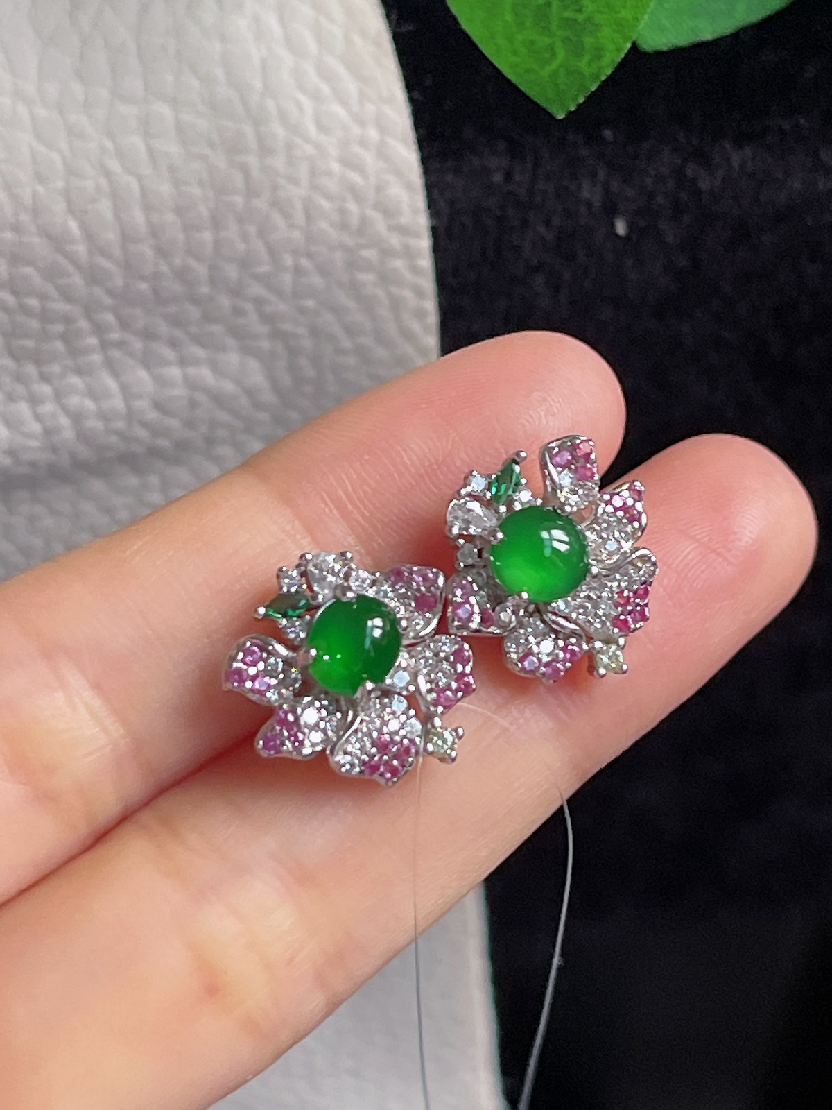 s925银 翡翠耳钉