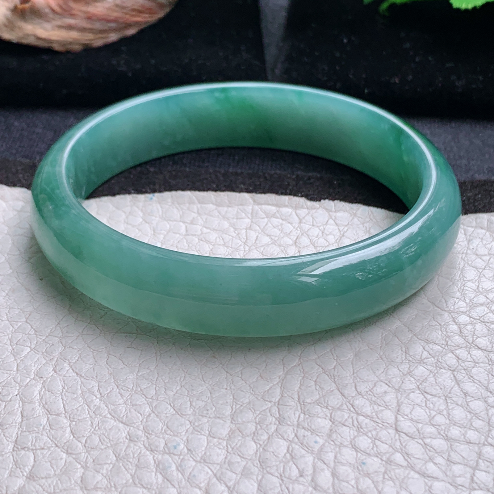 nr实拍59.5*13.3*7平安镯 天然翡翠a货手镯冰蓝绿正圈玉镯子
