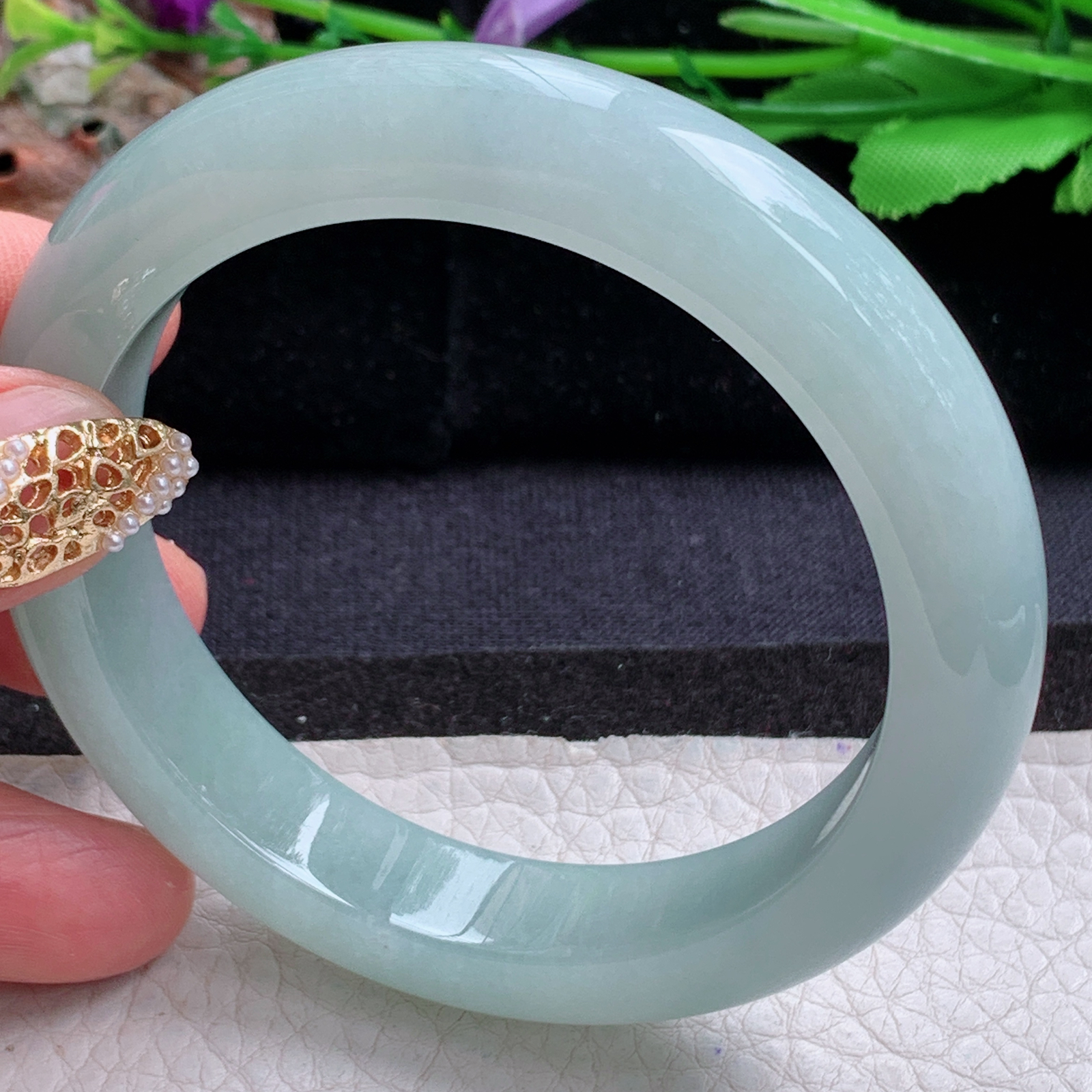 r冰晴款57*12.5*9.2平安镯 天然缅甸翡翠a货手镯冰润晴美正圈玉镯子