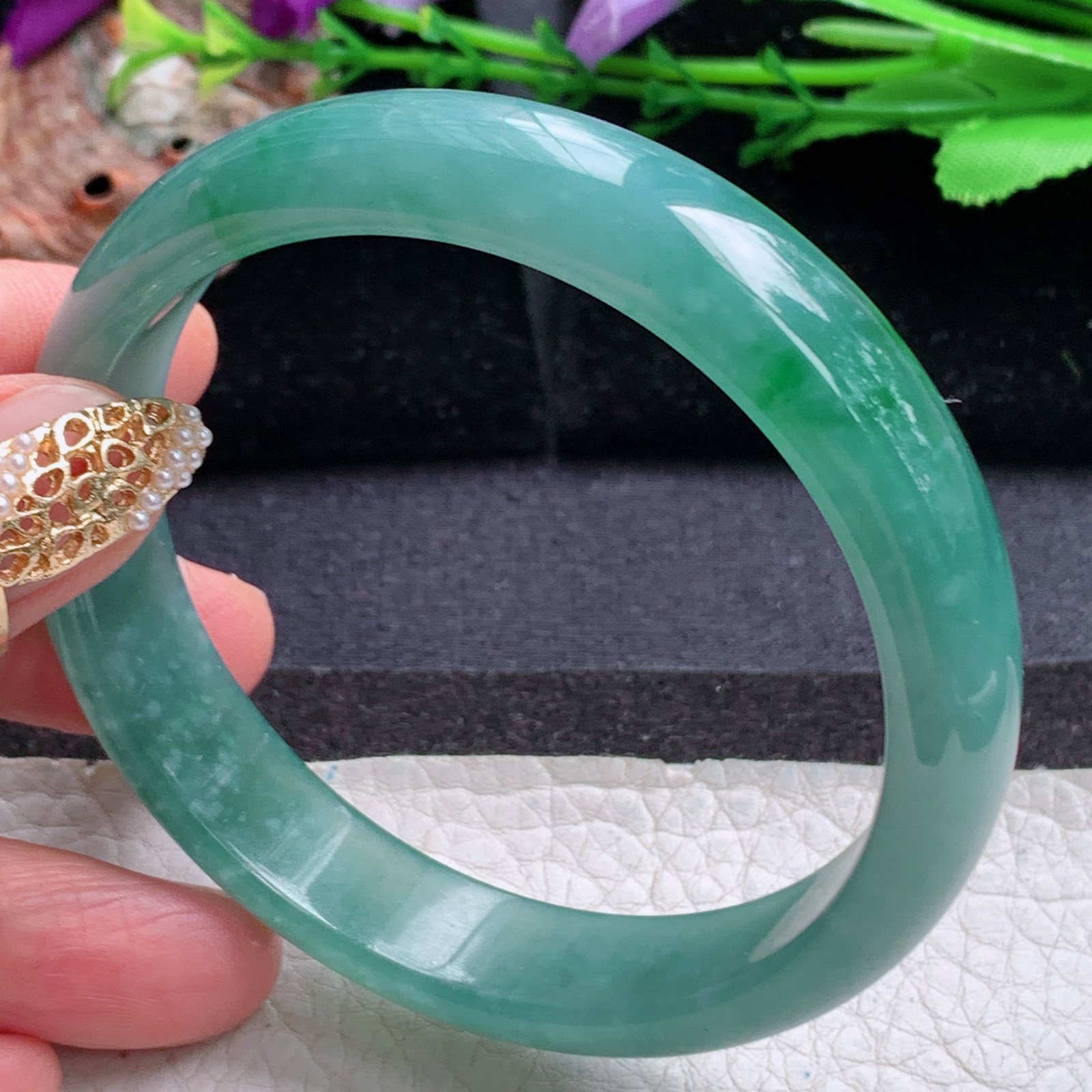 nr实拍59.5*13.3*7平安镯 天然翡翠a货手镯冰蓝绿正圈玉镯子