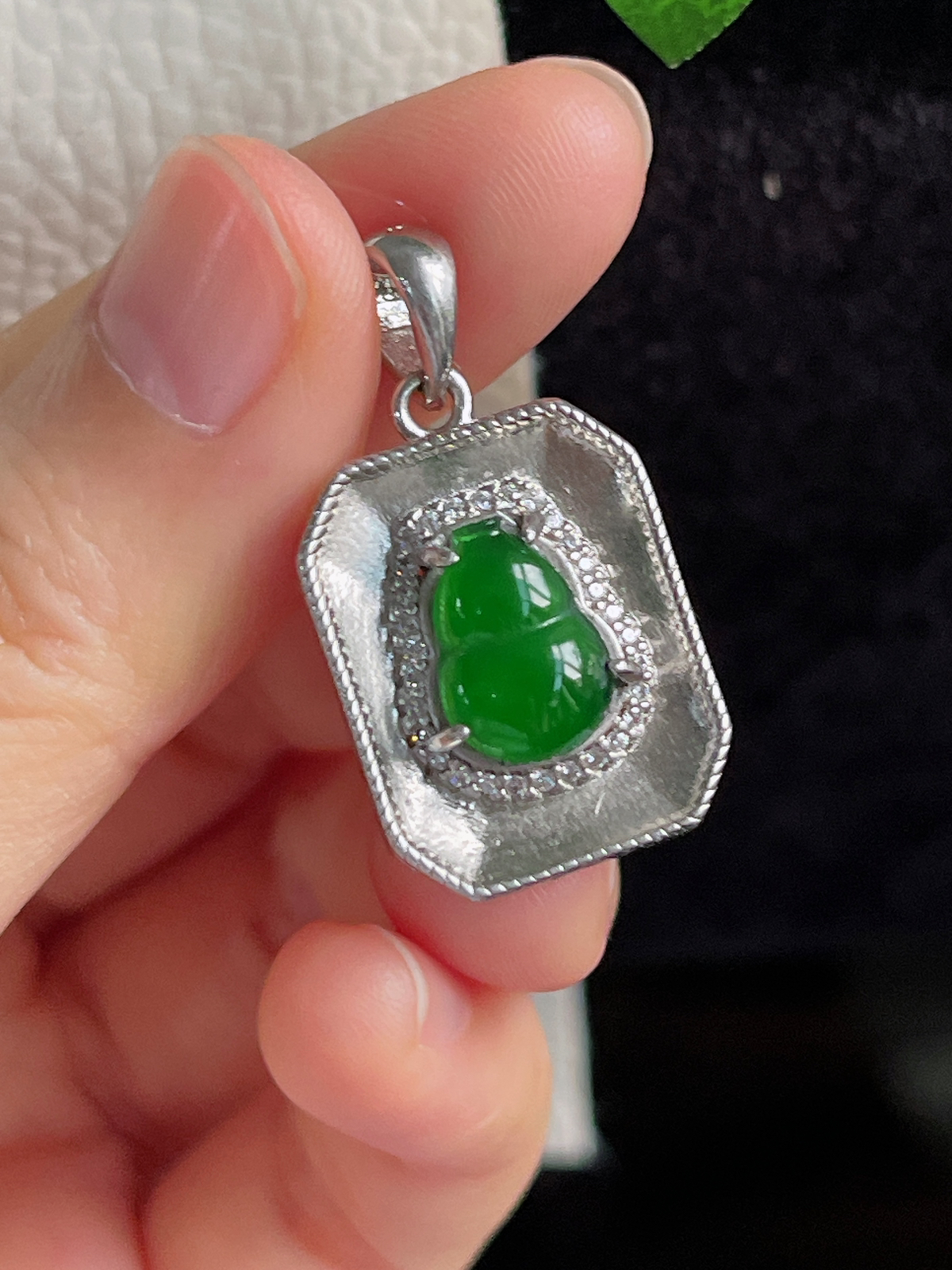 s925银 翡翠冰糯种绿色葫芦挂件