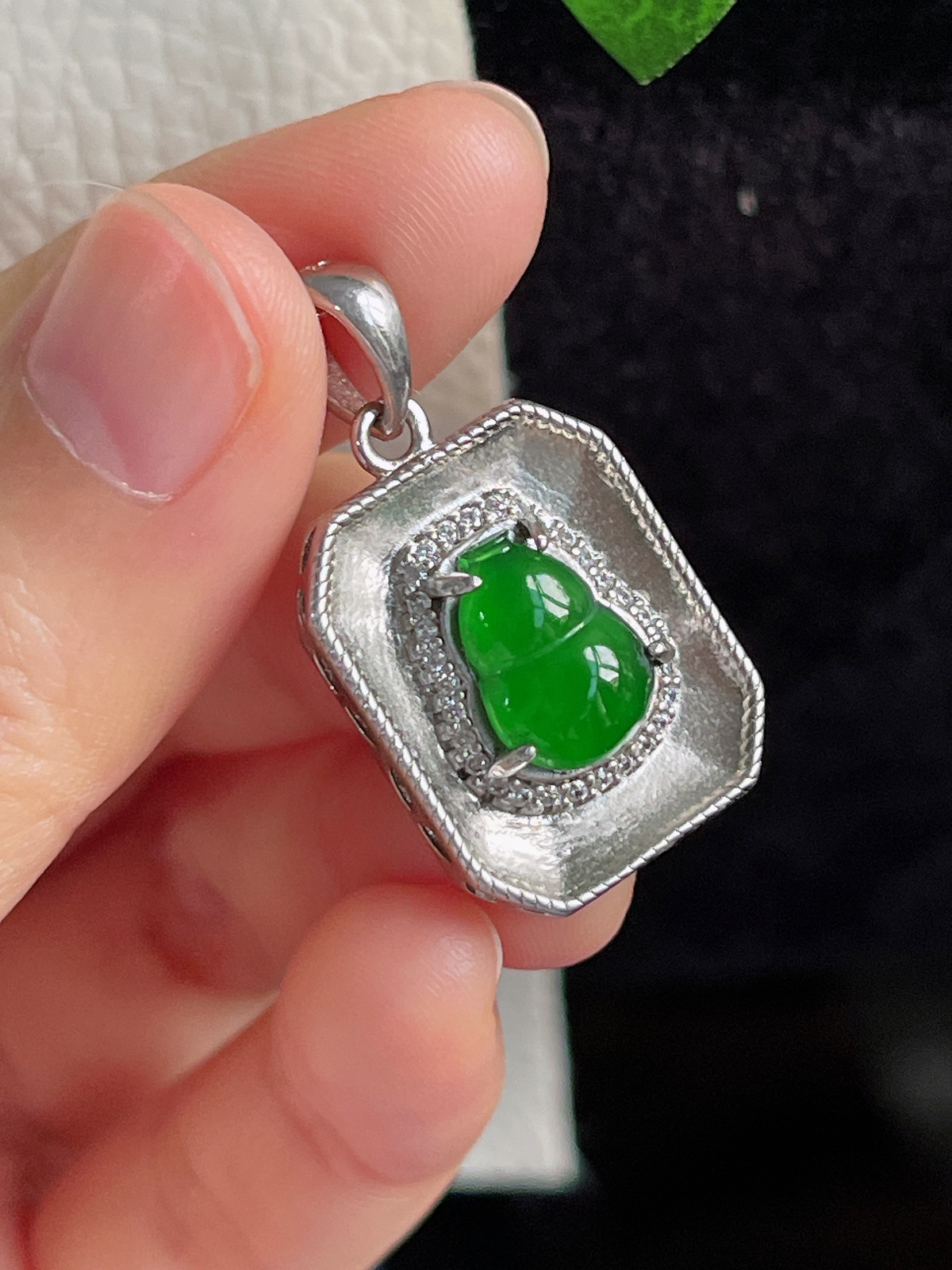 s925银 翡翠冰糯种绿色葫芦挂件
