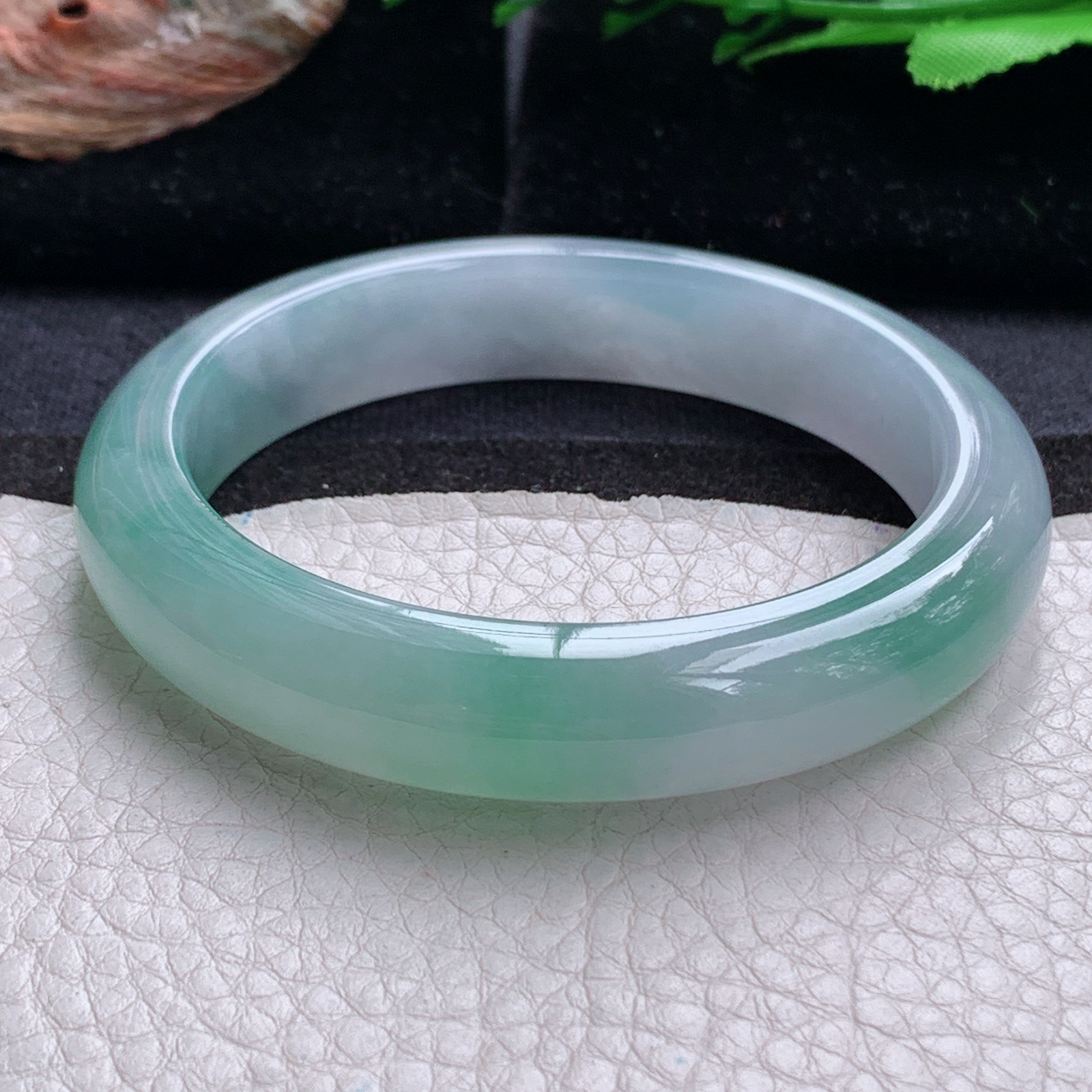 r招财款56.5*12.5*8.5平安镯 天然缅甸翡翠a货手镯冰润半山水正圈玉镯子