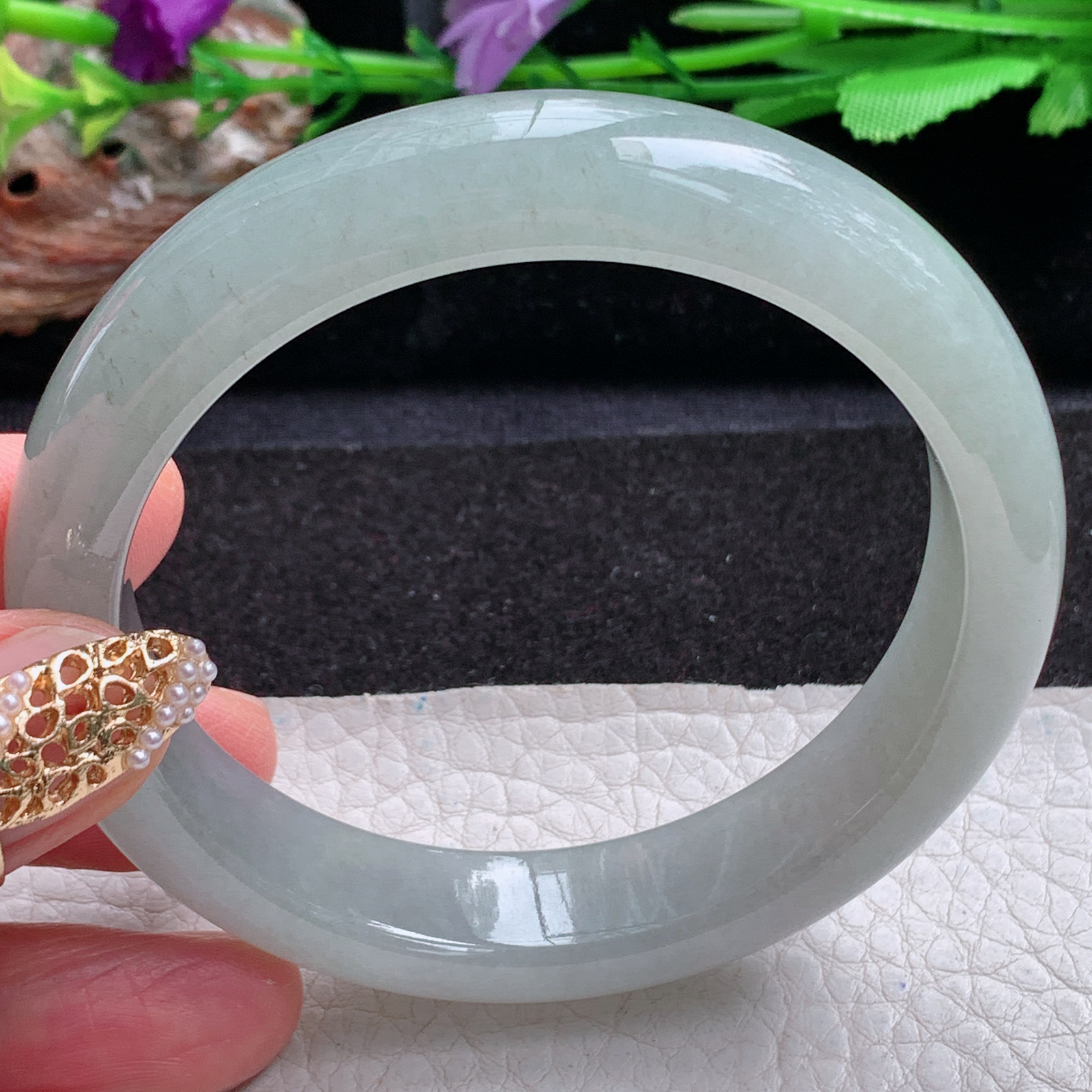 z实拍57*13*8.5平安镯 天然缅甸翡翠a货手冰晴正圈玉镯子