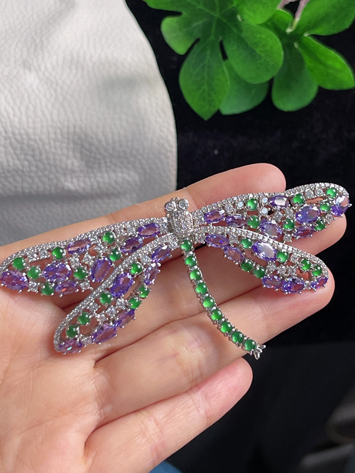 s925银 翡翠蜻蜓胸针