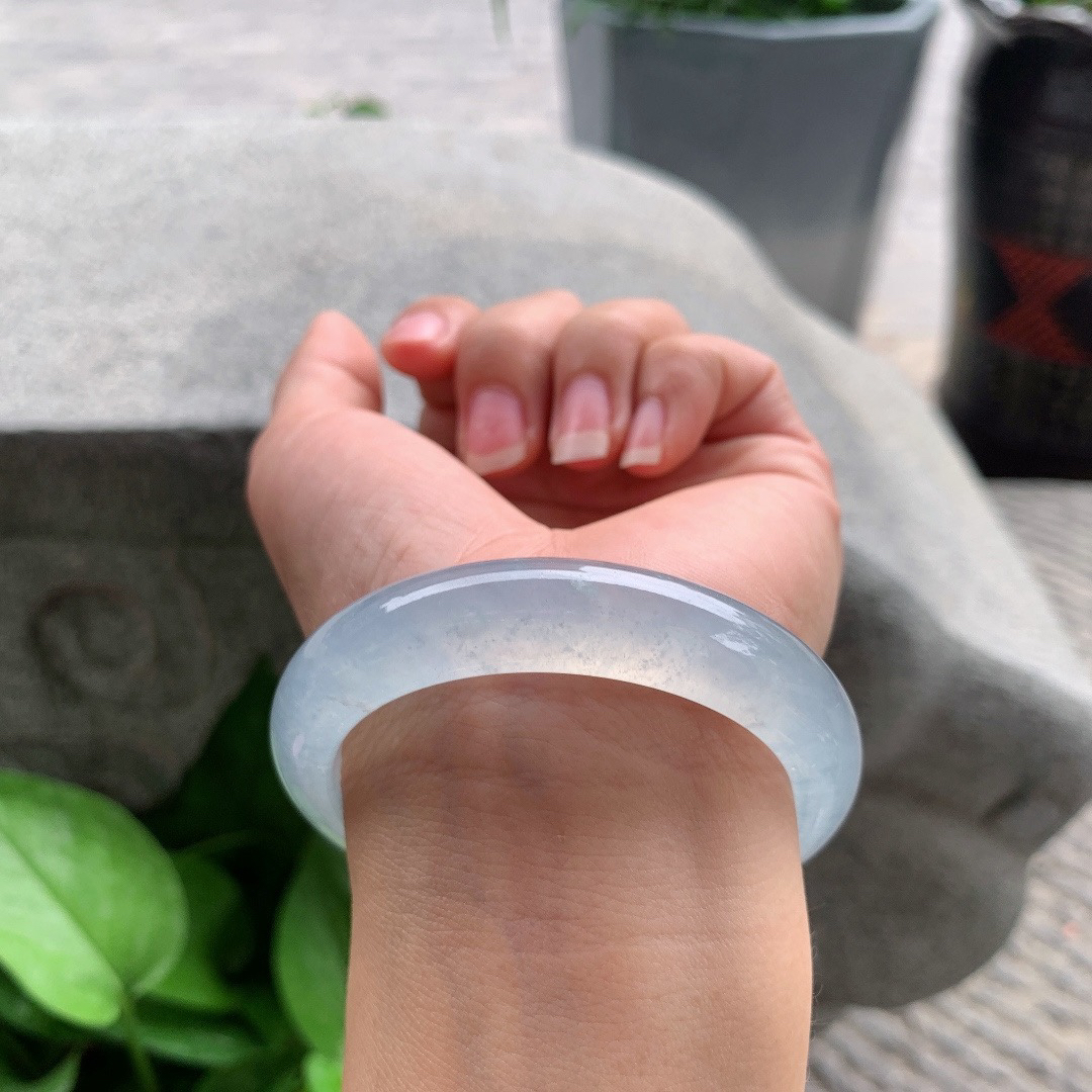 小圈口 53.5-12.4-8.4【高冰玻白正圈手镯】正圈53 54可戴