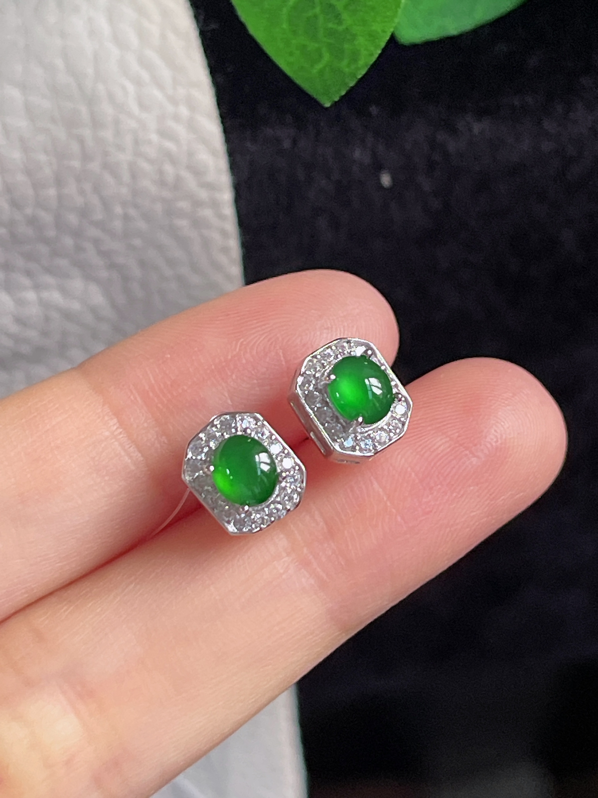 s925银 翡翠耳钉