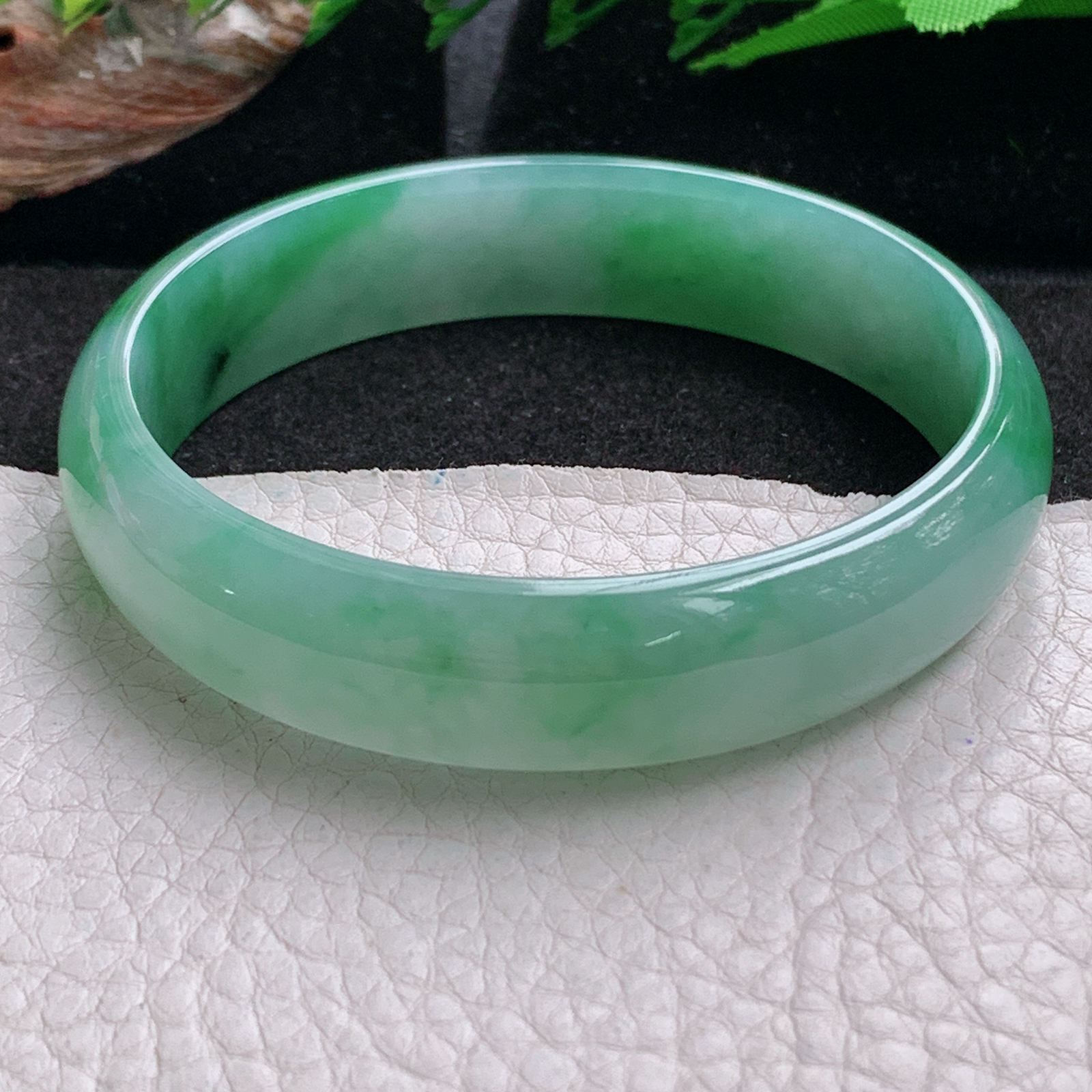 p大圈口59.5*14*6.6平安镯 天然缅甸翡翠a货手镯冰飘绿正圈玉镯子