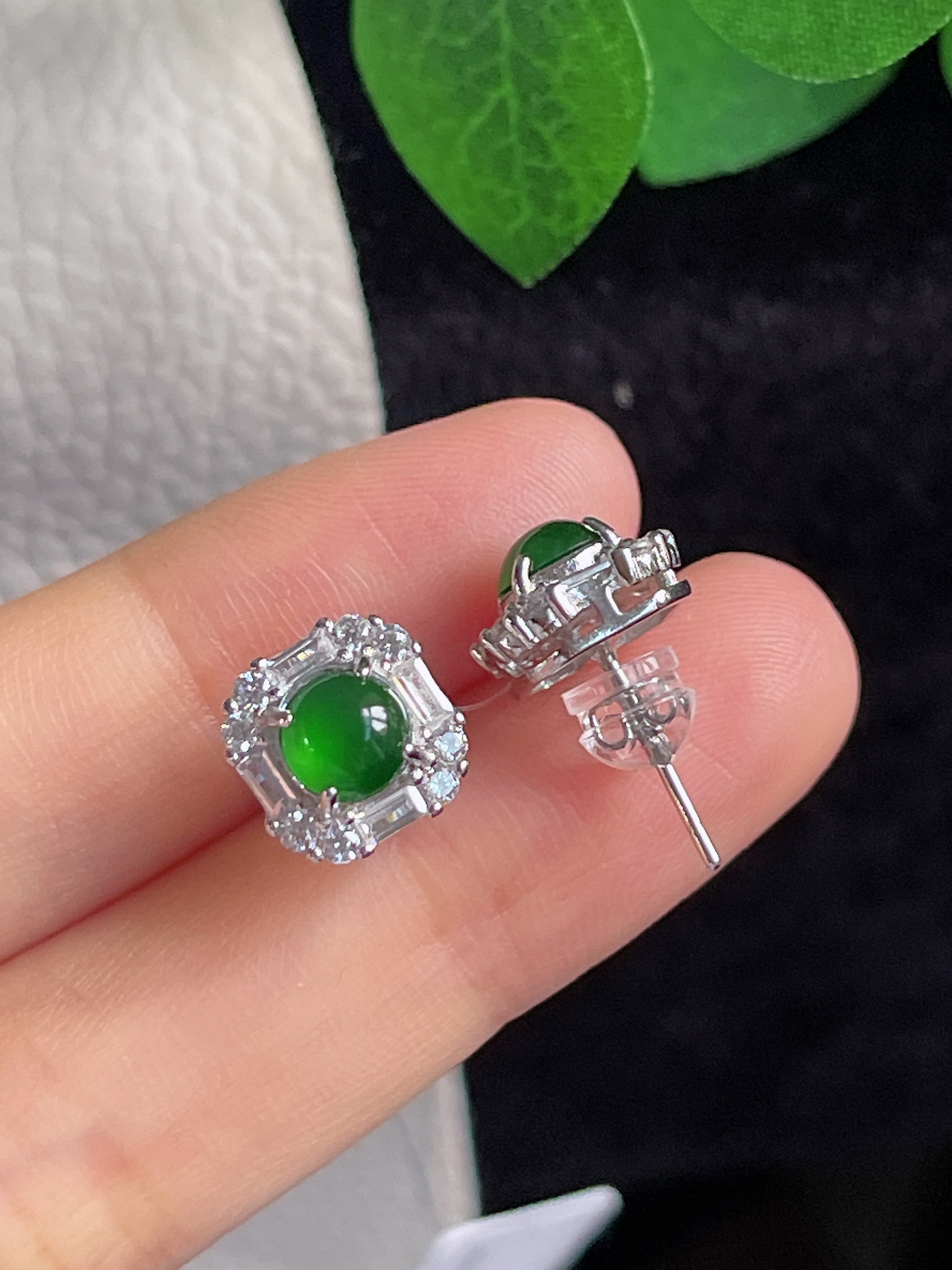 s925银 翡翠耳钉