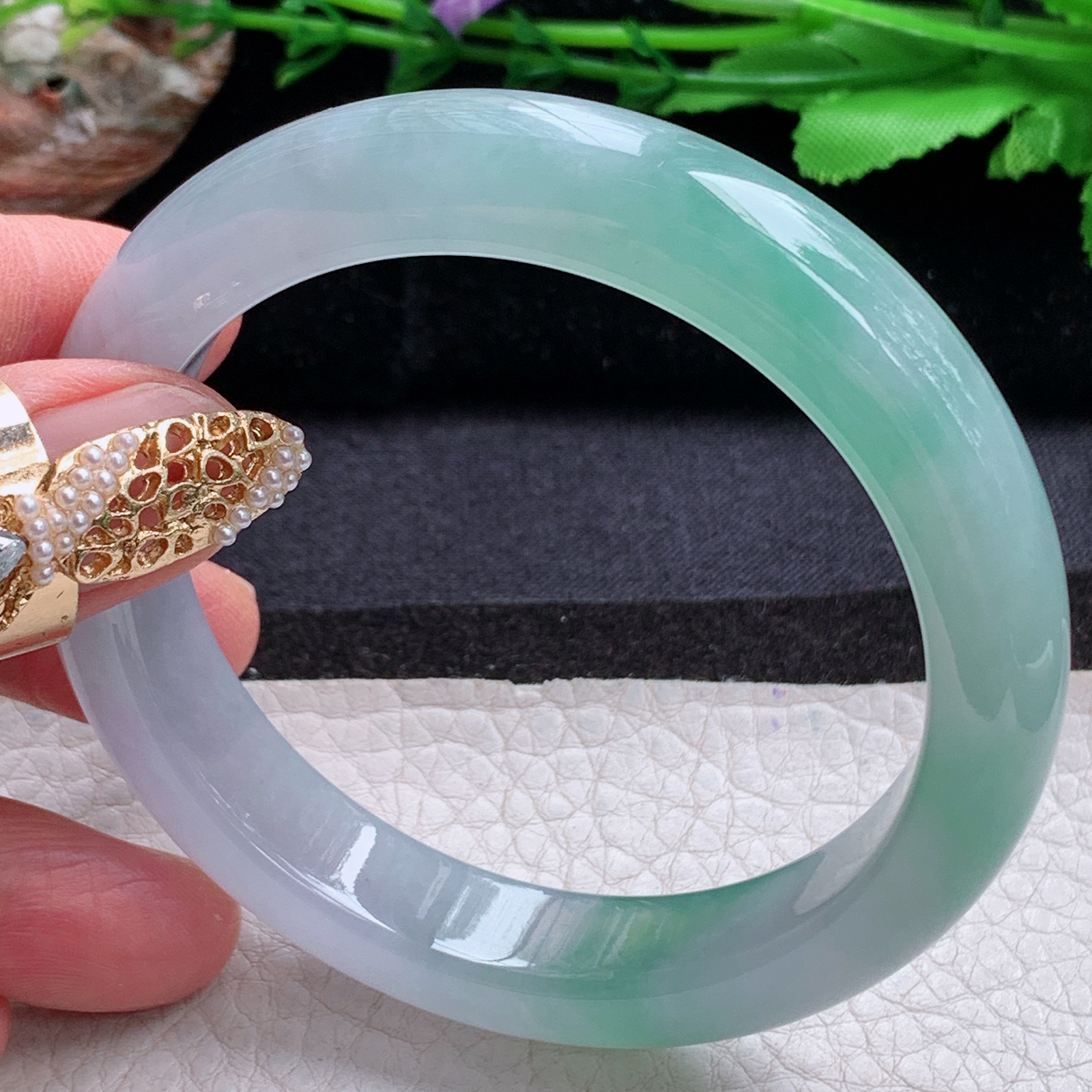 r招财款56.5*12.5*8.5平安镯 天然缅甸翡翠a货手镯冰润半山水正圈玉镯子