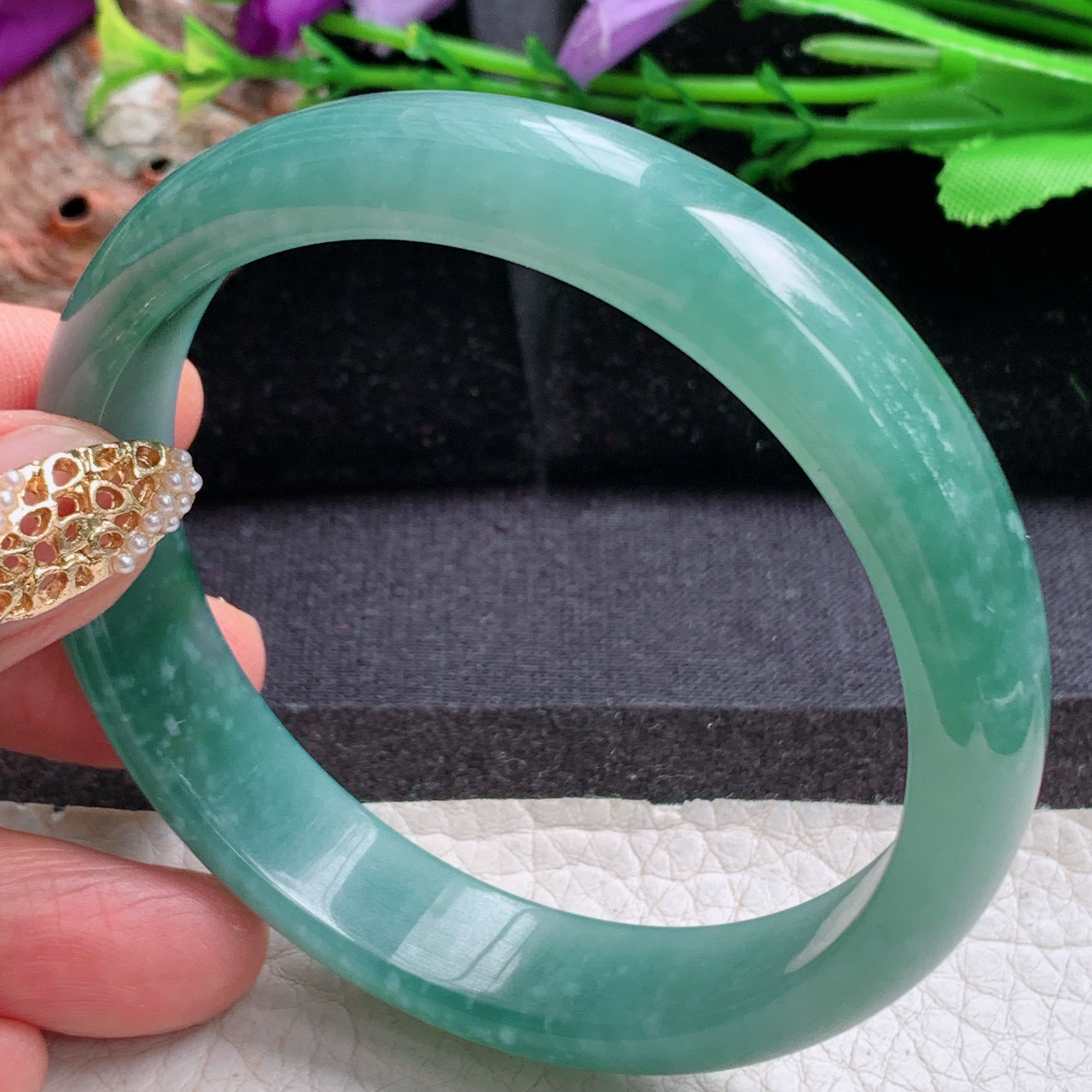 nr实拍59.5*13.3*7平安镯 天然翡翠a货手镯冰蓝绿正圈玉镯子